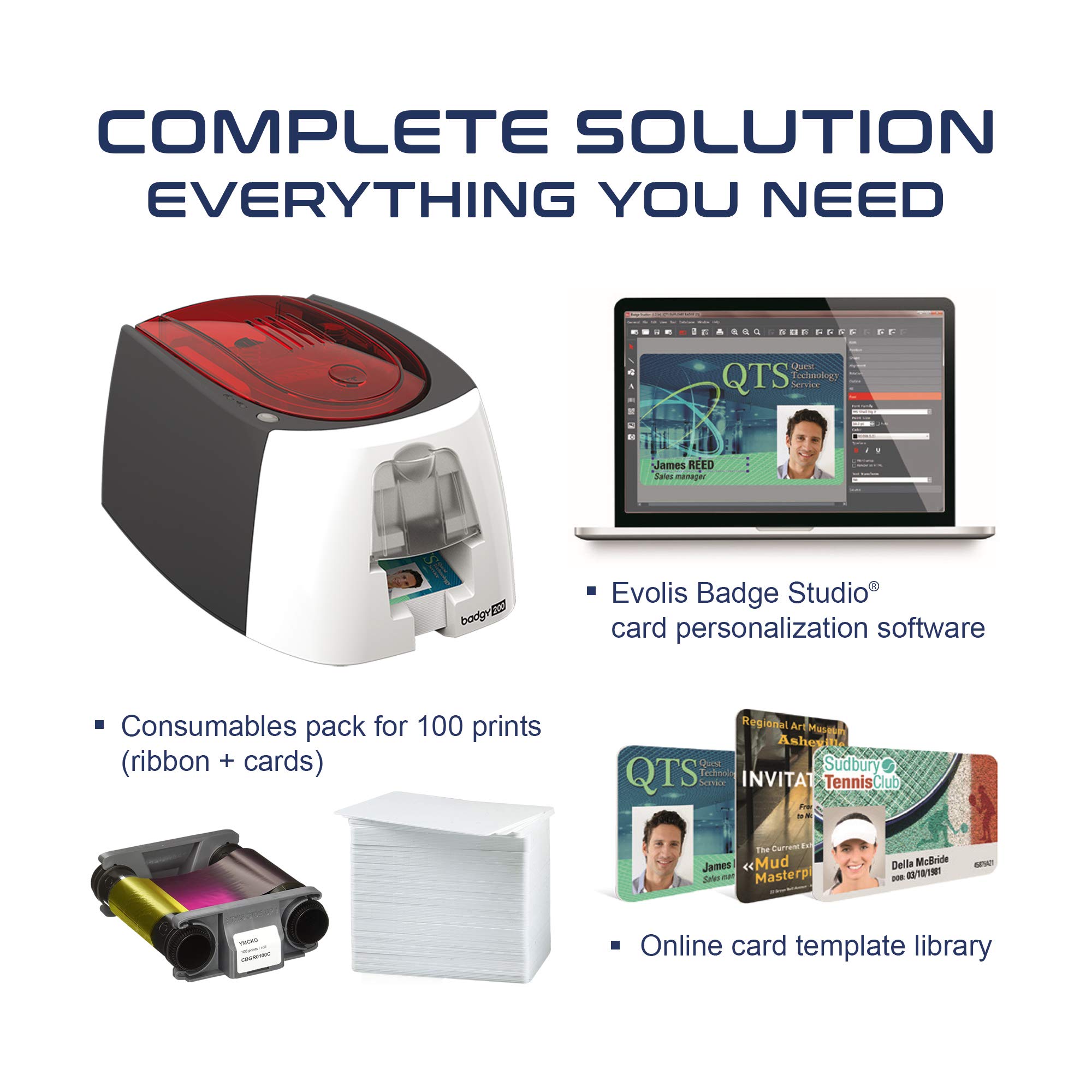 Evolis Badgy200 Single-Sided ID Card Printer for Schools, Offices & Events - High-Quality Plastic Card Printing Solution