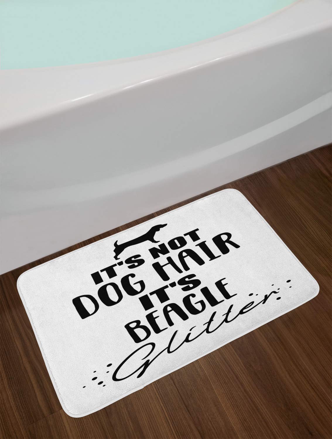 Ambesonne Beagle Bath Mat for Dog Lovers - Non-Slip Plush Bathroom Rug with Inspirational Lettering, 30x20 Inches, Charcoal Grey & White - Perfect for Pet-Friendly Homes & Cozy Bathroom Decor