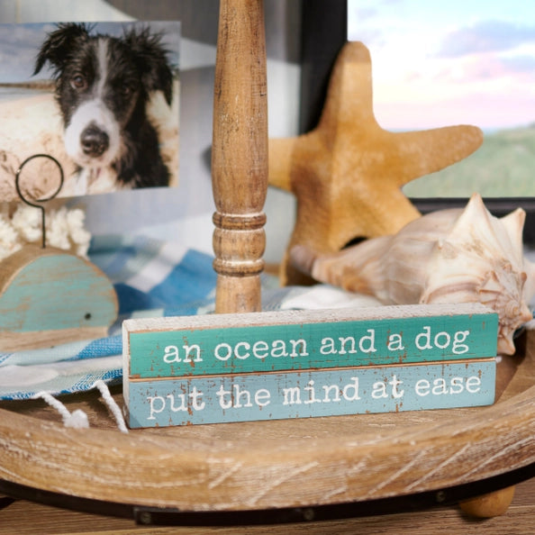 Ocean & Dog Themed Wooden Block Sign - Perfect for Beach House Decor, Pet Lover Gifts & Nursery Room Wall Art