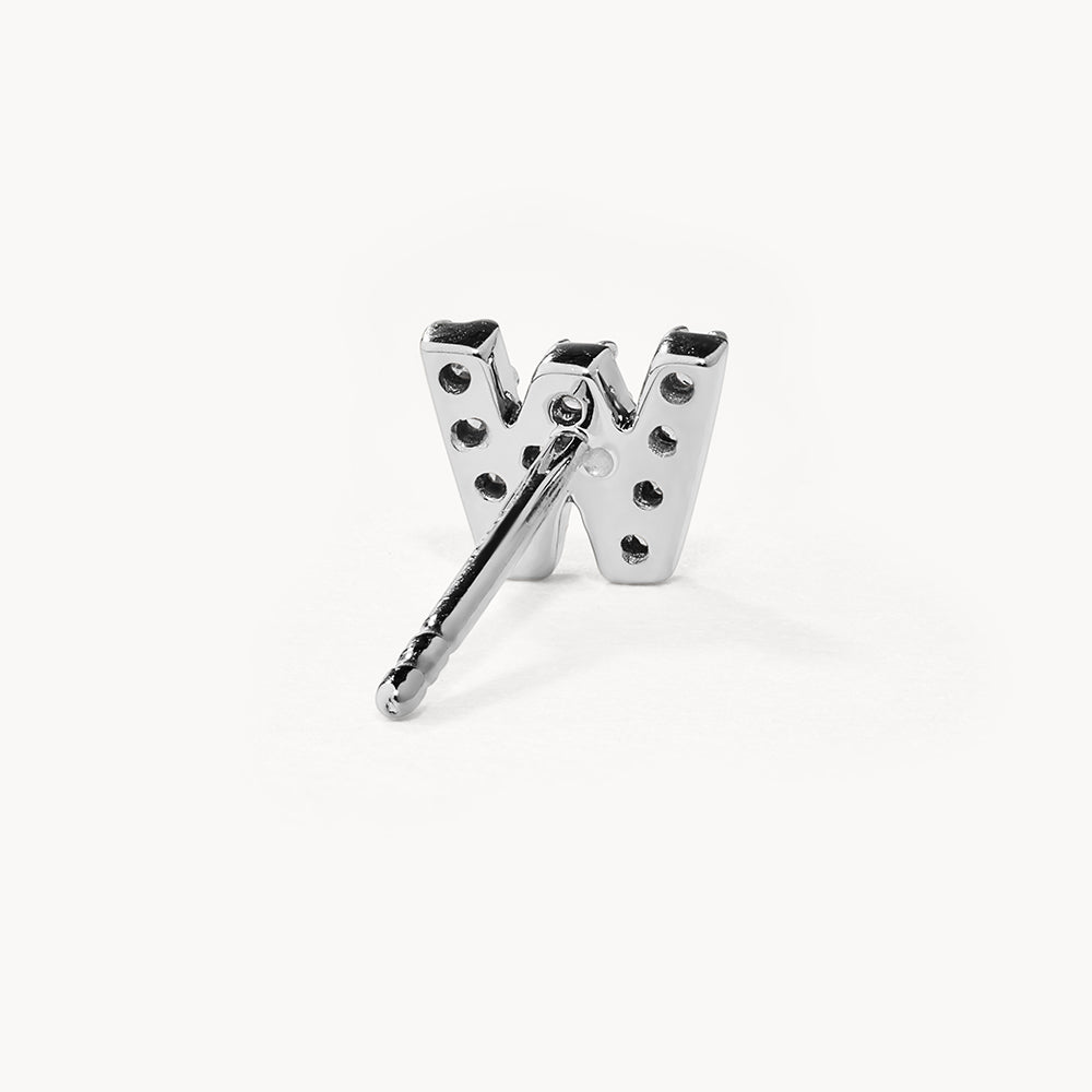 Diamond Letter W Single Stud Earring in Sterling Silver - Perfect for Birthdays, Anniversaries & Personalized Gifts