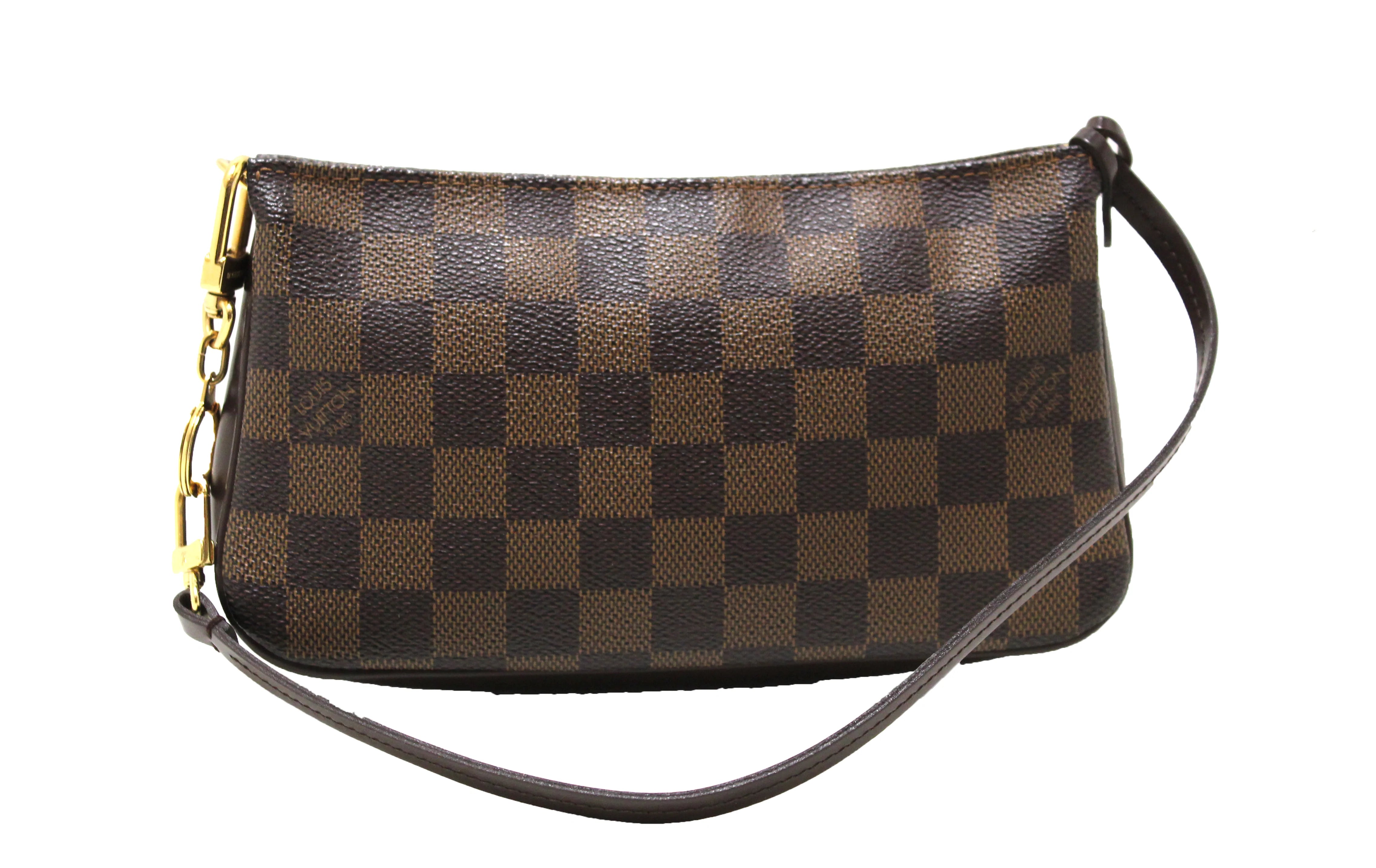 Authentic Louis Vuitton Damier Ebene Navona Pochette Crossbody Bag with Extender Key Ring - Perfect for Women's Everyday Use, Travel & Special Occasions