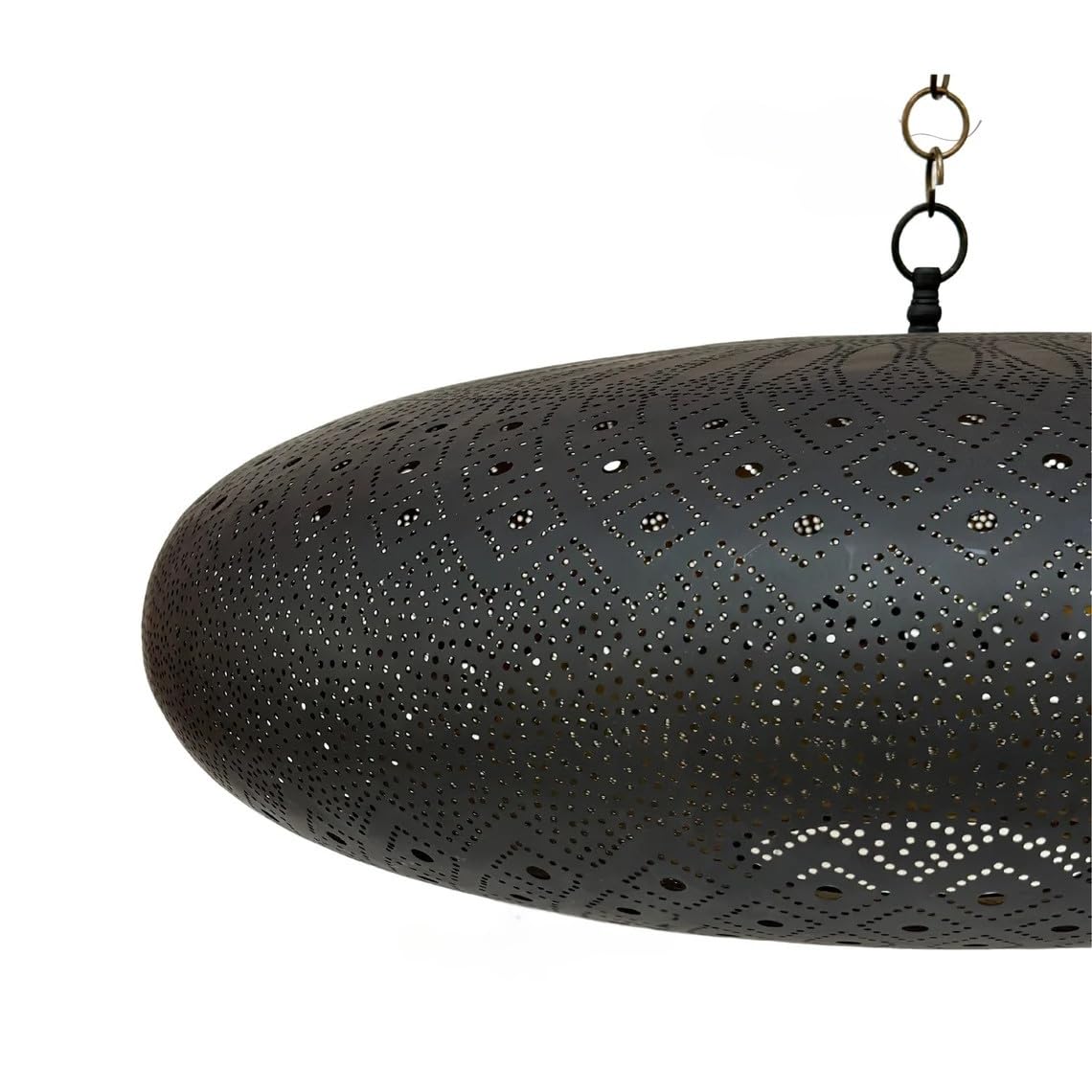 Handcrafted Moroccan Rustic Pendant Light Chandelier - 17.7 Inch Black Hanging Fixture for Farmhouse Dining Room, Kitchen Island & Living Room Lighting | Boho Home Decor & Maximalist Interior Design