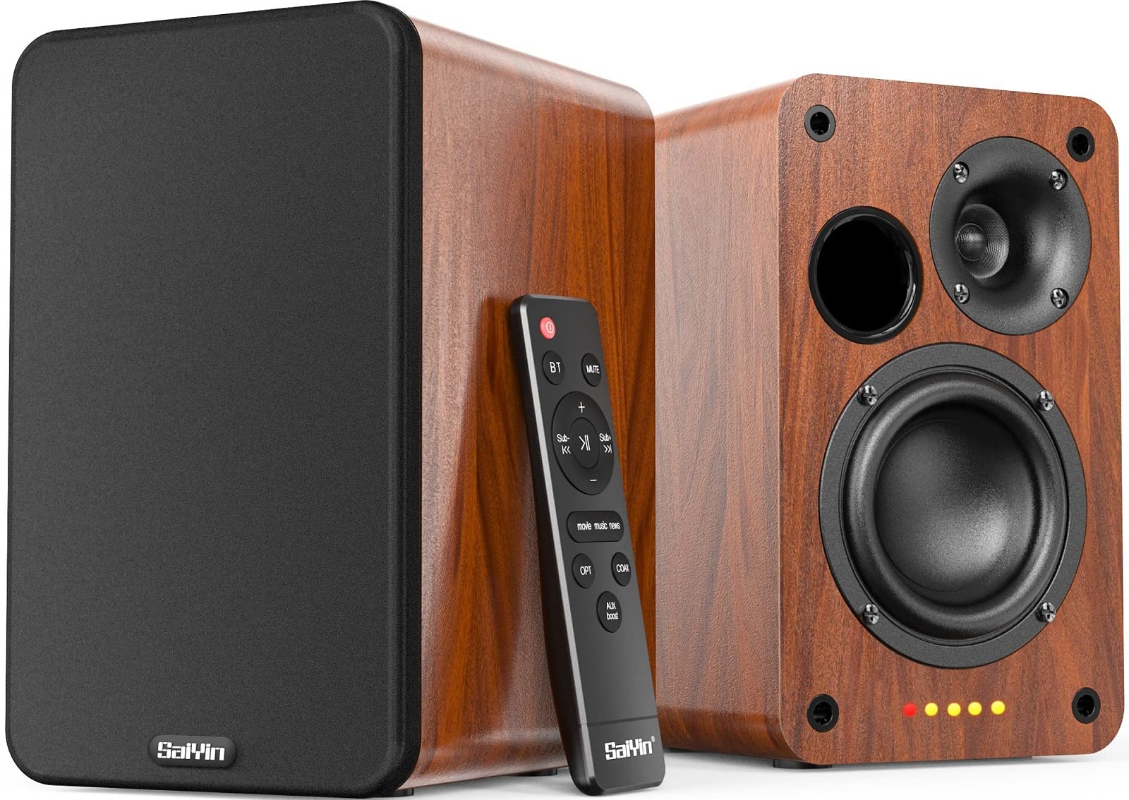 Saiyin 30W x 2 Bluetooth Bookshelf Speakers with 3.5 Inch Woofer - Optical/AUX/RCA Input for PC, TV, Turntable - Perfect for Home Theater, Gaming & Music Listening