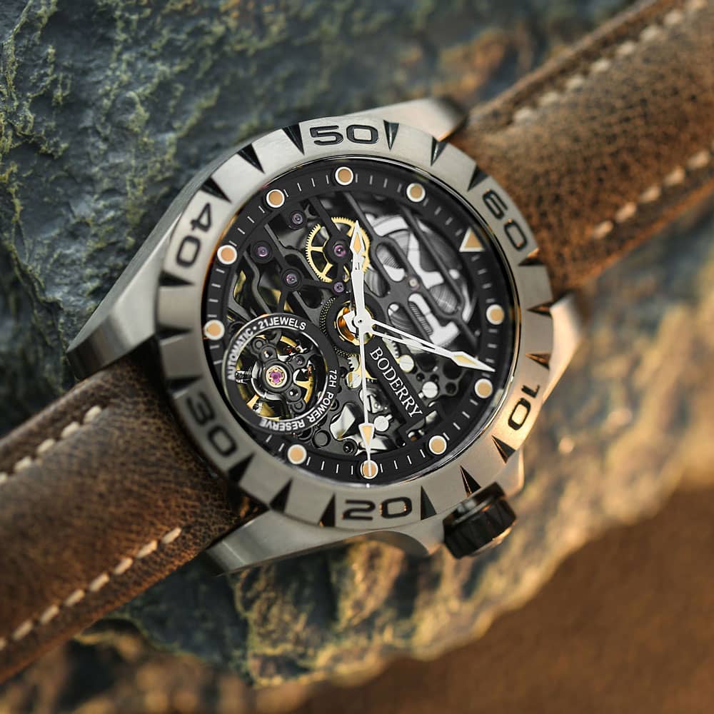 URBAN SKELETON Titanium Ver 2.0 Silver Hands Automatic Watch - 3 Hand Hi-Beat (28,800 BPH) with 72-Hour Power Reserve | Black Dial | Luxury Men's Wristwatch for Business, Formal & Casual Wear