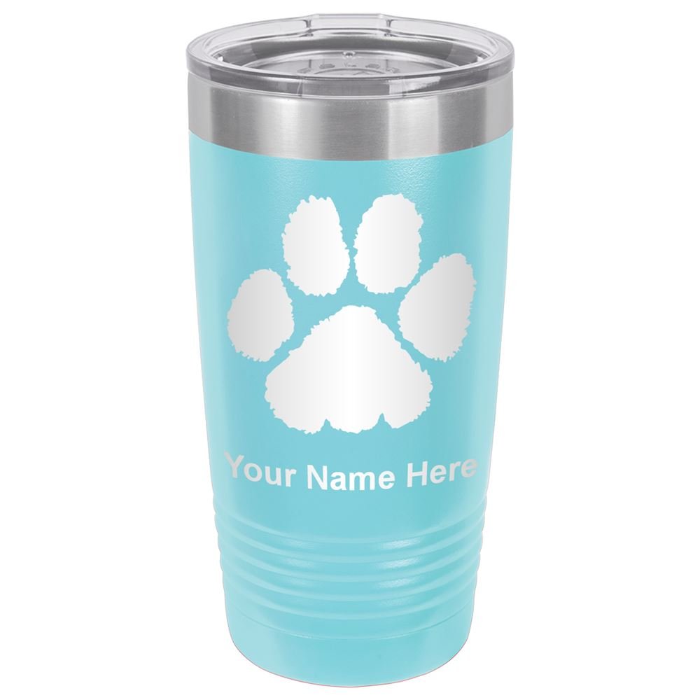20oz Custom Engraved Tumbler Mug with Paw Print Design - Insulated Stainless Steel Travel Cup for Hot & Cold Drinks - Perfect for Coffee, Tea, Gym & Outdoor Activities (Light Blue)