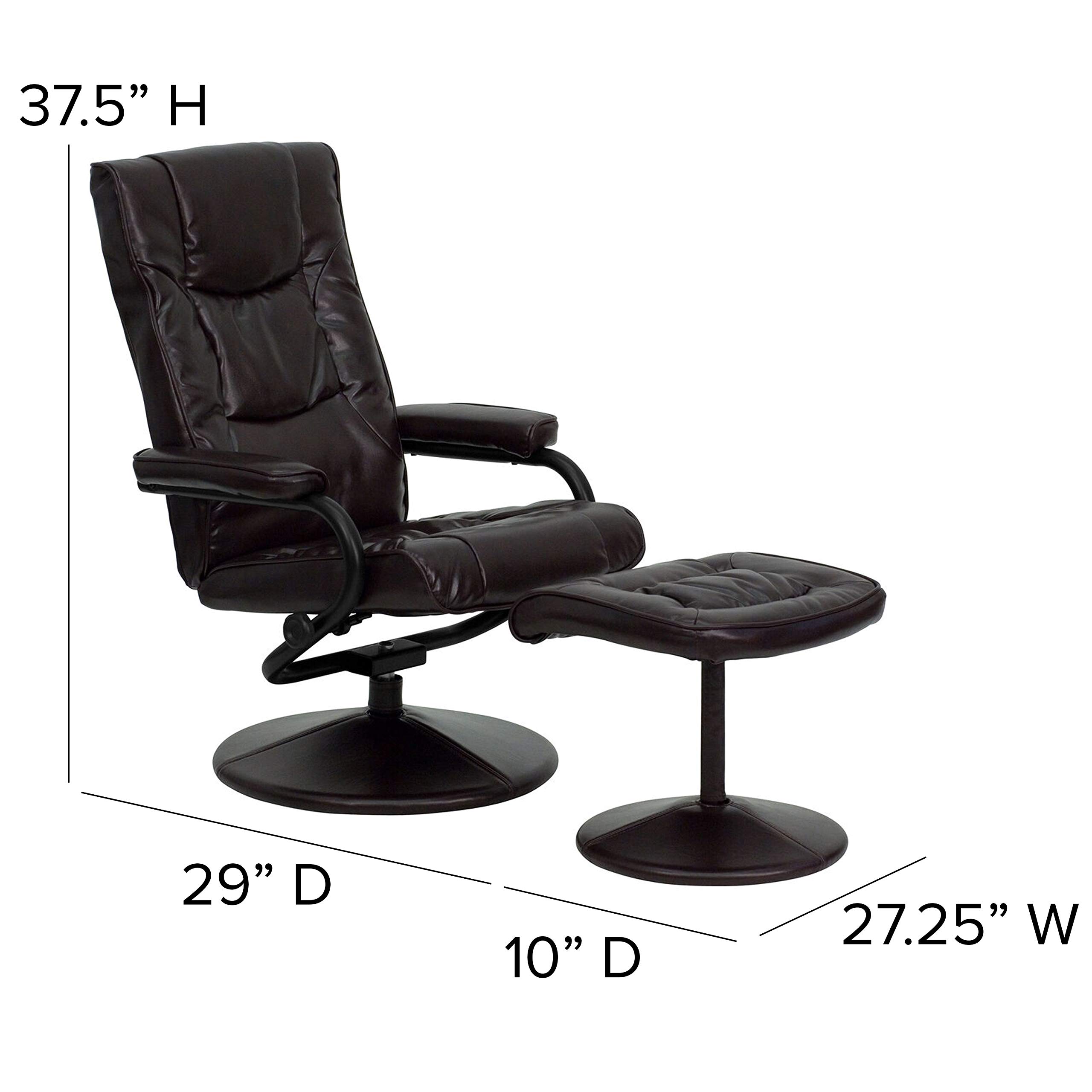 EMMA + OLIVER Modern Recliner Chair with Ottoman - Adjustable Multi-Position Brown Leather Sofa for Living Room, Home Theater & Office Comfort