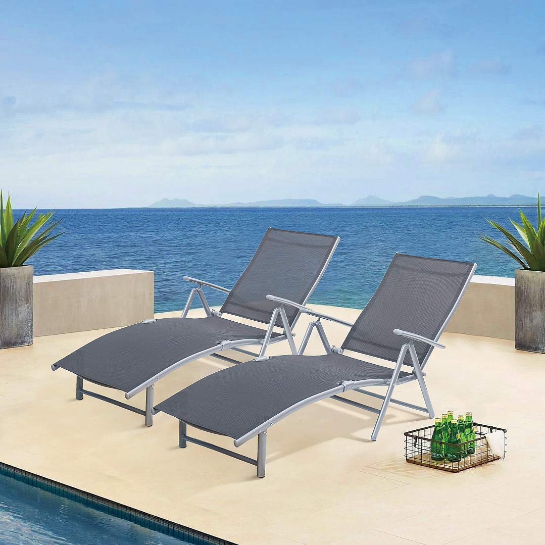 **Tuoze 2-Pack Adjustable Folding Recliner Chairs – Outdoor Chaise Lounge for Patio, Pool, Beach, Yard & Balcony – Foldable Tanning Sunbathing Chair (Grey) – Perfect for Relaxing, Lounging & Sunbathing**
