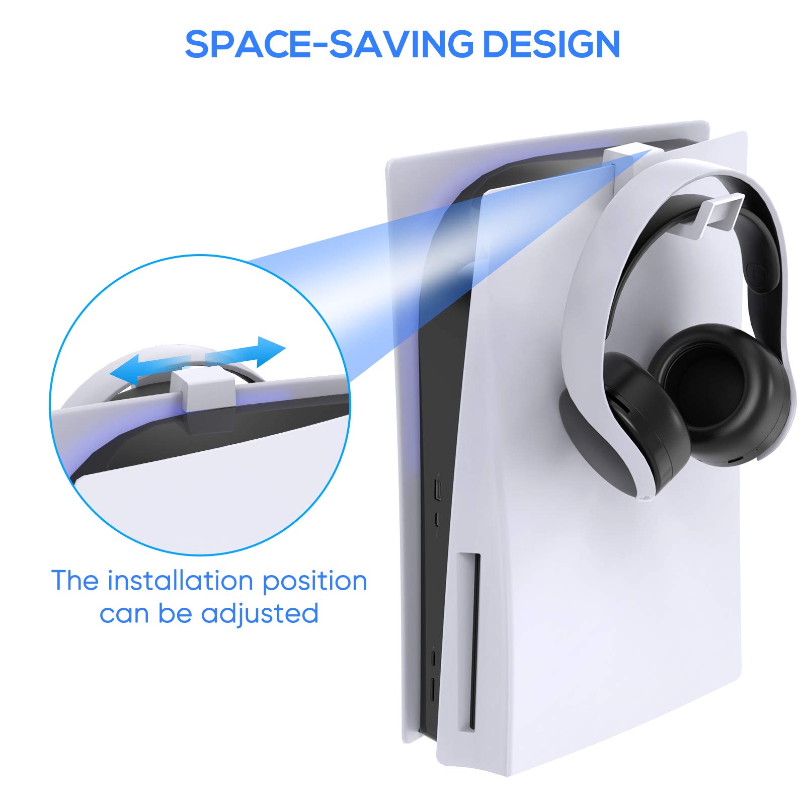 FYOUNG PS5 Headset Holder - Universal Headphone Stand & Hook Hanger for PS5, PS5 Slim & PS5 Pro (White) - Perfect for Gaming Setup & Headset Organization