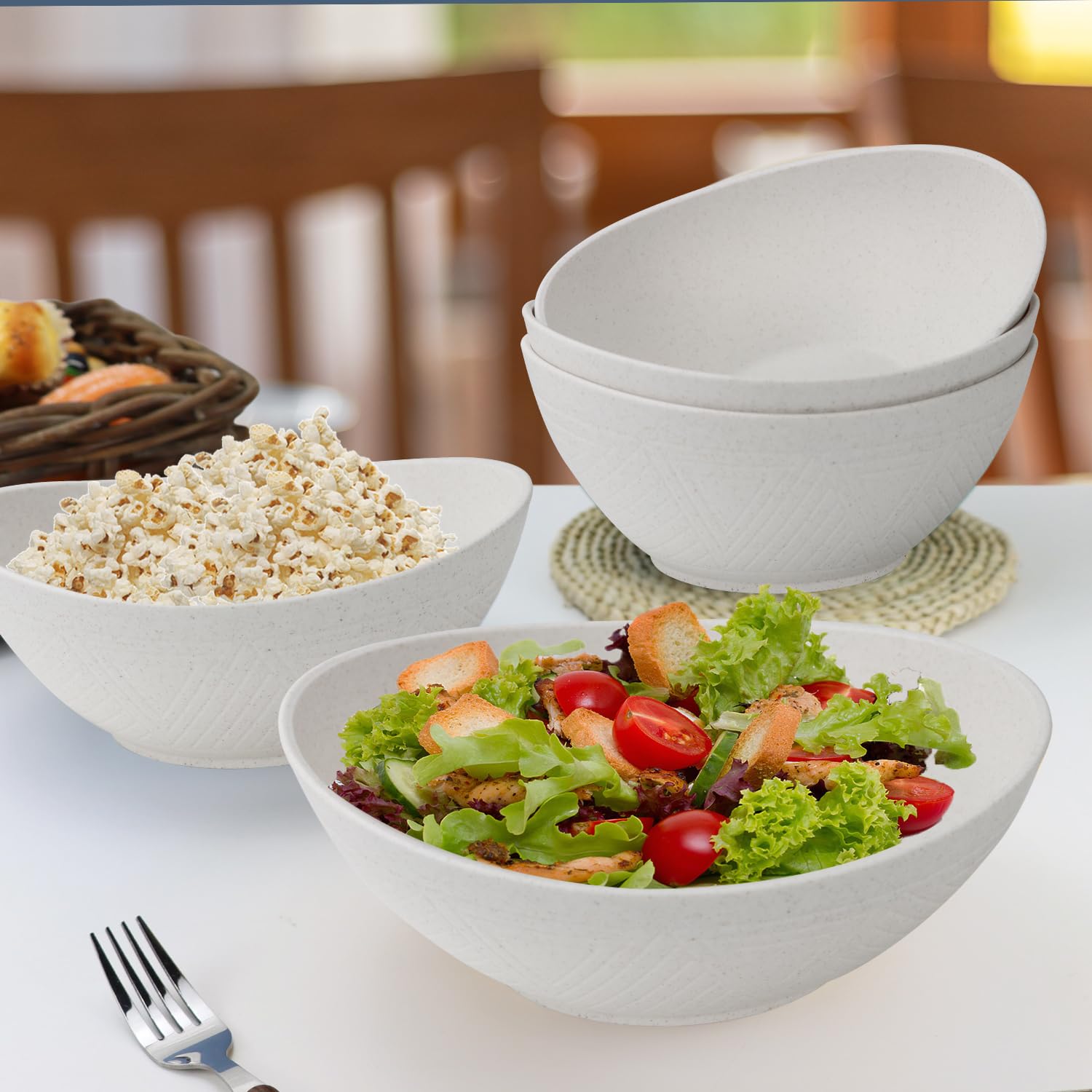 Homienly 9.6 Inch Large Serving Bowls Set of 4 - 60 Oz Oval Dishes for Salad, Pasta & Side Dishes - Microwave & Dishwasher Safe White Porcelain Bowls - Perfect for Wedding Parties, Family Dinners & Entertaining Guests