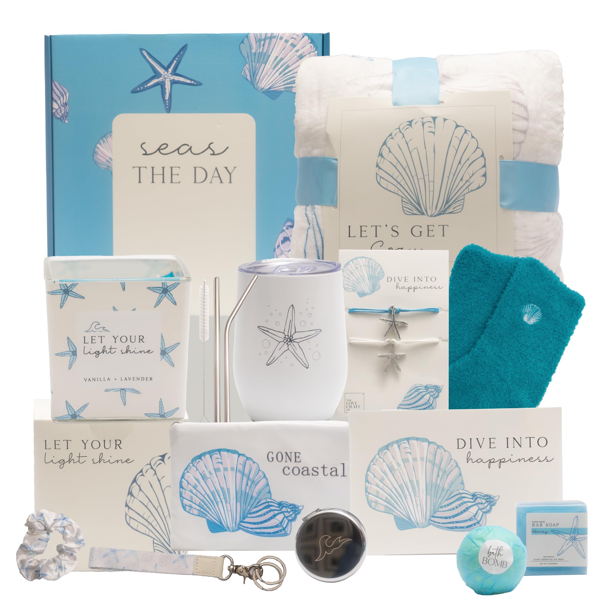 15-Piece Ocean Themed Self Care Gift Box for Women - Spa, Beach & Wellness Kit - Perfect for Birthdays, Get Well Soon, Surgery Recovery & Thinking of You Gifts - Relaxation & Stress Relief Gift Set for Her