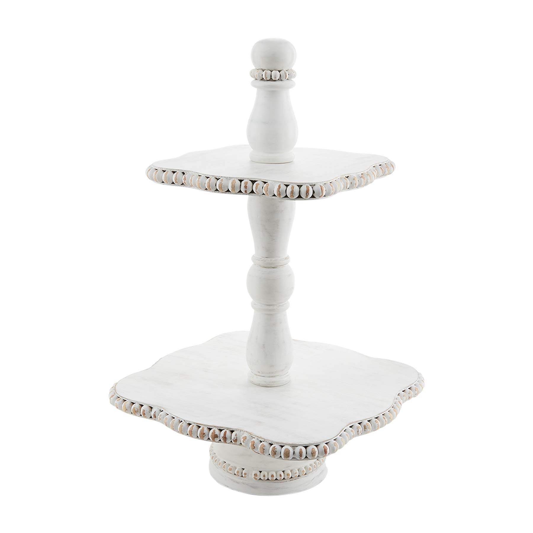 Mud Pie White Beaded Tiered Serving Tray, 20