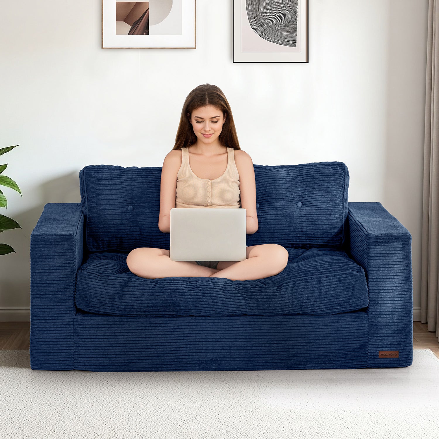 MAXYOYO Large Bean Bag Chair Sofa in A Box - Navy Blue Comfortable Lounger for Bedroom, Living Room & Game Room - Perfect for Relaxing, Reading & Movie Nights