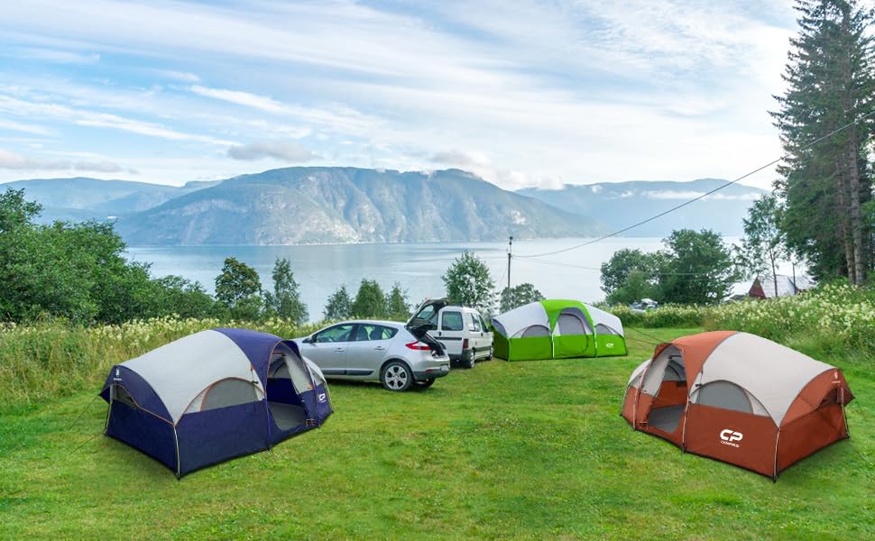CAMPROS CP 8-Person Family Camping Tent - Waterproof & Windproof Outdoor Tent with 5 Mesh Windows, Double-Layer Design & Room Divider - Portable with Carry Bag - Perfect for Backpacking, Hiking & Family Camping Trips