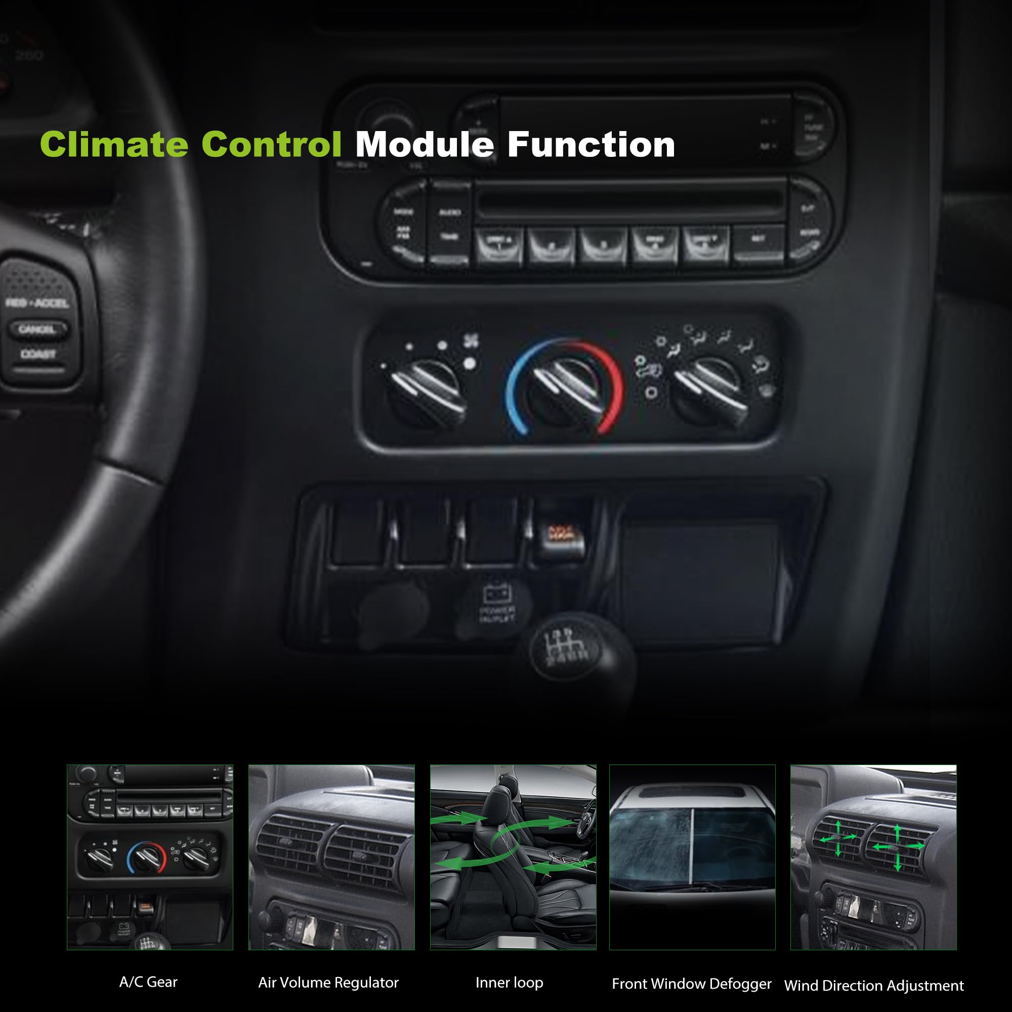 HVAC A/C Heater Climate Control Module Panel Switch with Blower Motor - Compatible with 1999-2004 Jeep Wrangler TJ Right Hand Drive (Part# 55037473AB HS-373) - Perfect for Off-Roading & Daily Commuting
