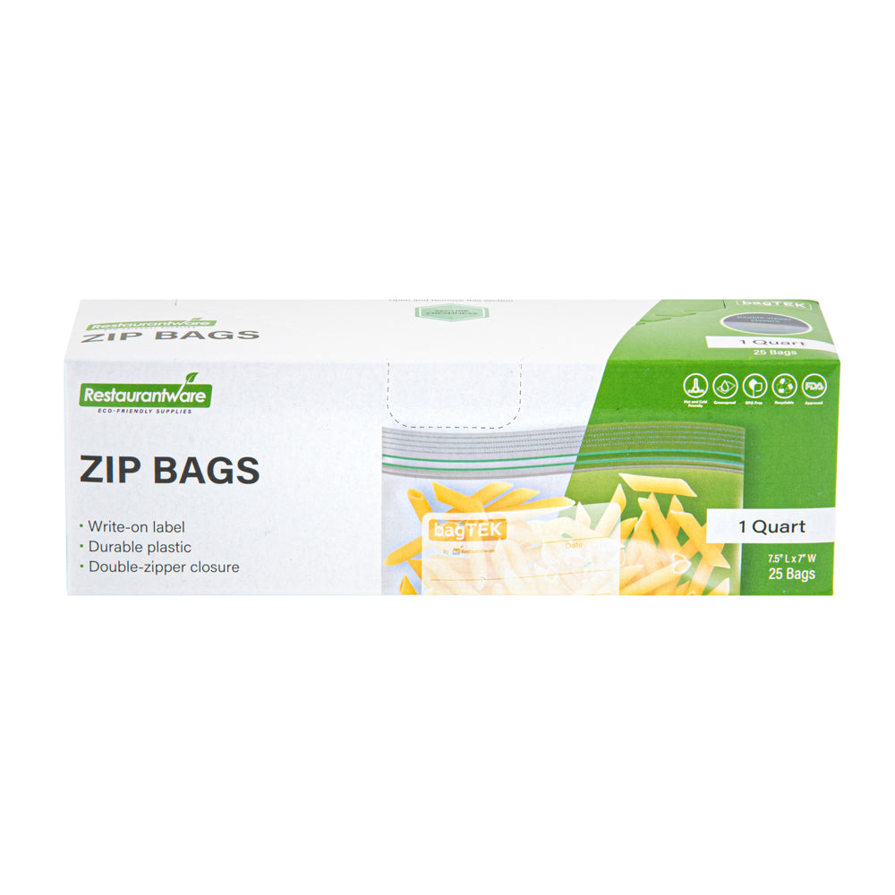 BAG TEK 1 Quart Clear Plastic Zip Bags with Double Zipper - 25 Count Box (7.5