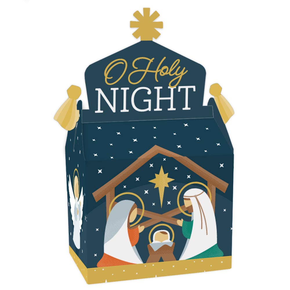 Holy Nativity Treat Box Party Favors - Religious Christmas Goodie Gable Boxes with Manger Scene - Set of 12 - Perfect for Christmas Parties, Church Events & Holiday Gift Giving
