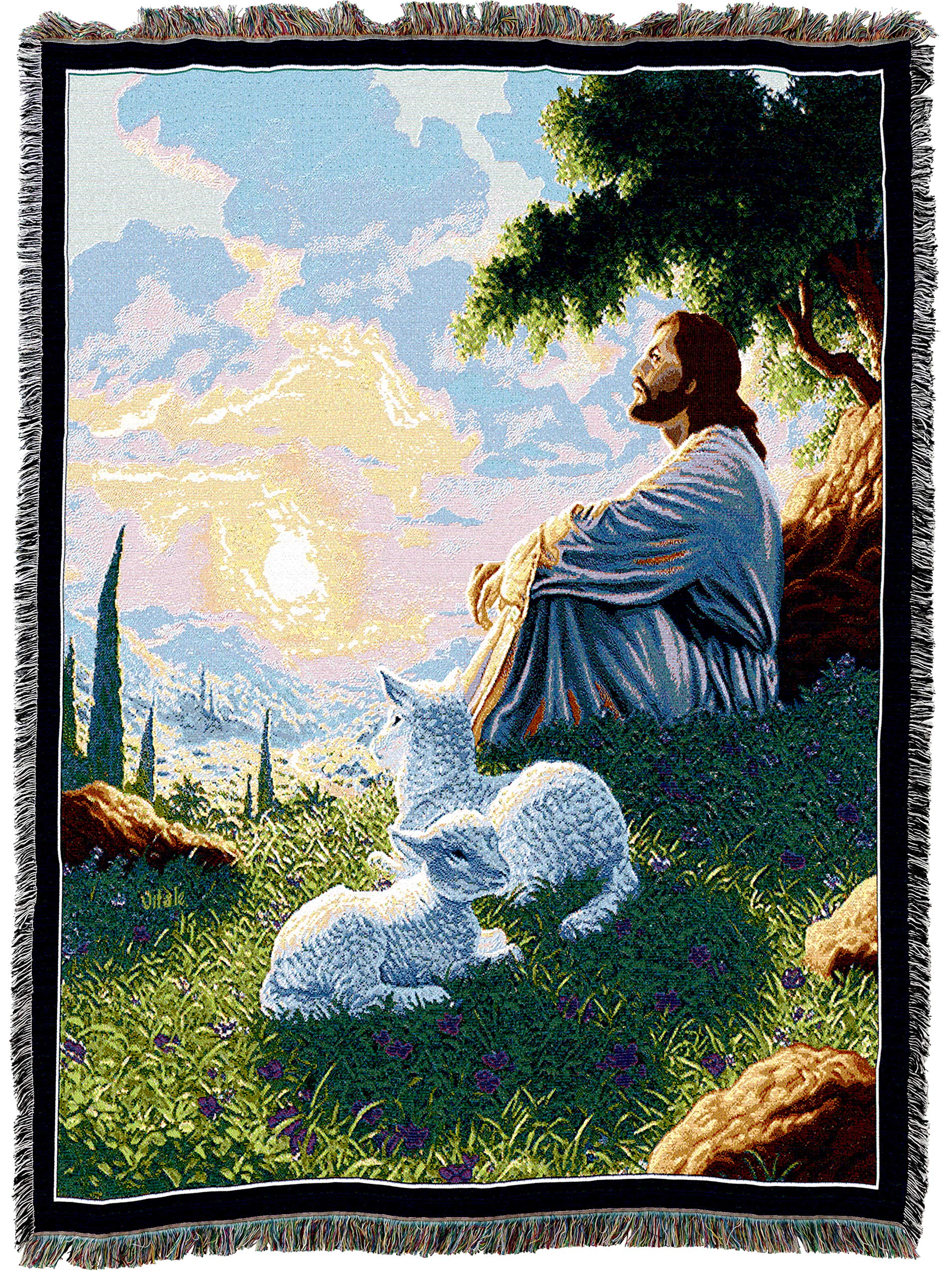 Pure Country Weavers Green Pastures Cotton Woven Blanket - Religious Gift Tapestry Throw by Raoul Vitale - 72x54 Inches - Made in USA - Perfect for Prayer Rooms, Church Events & Cozy Home Decor