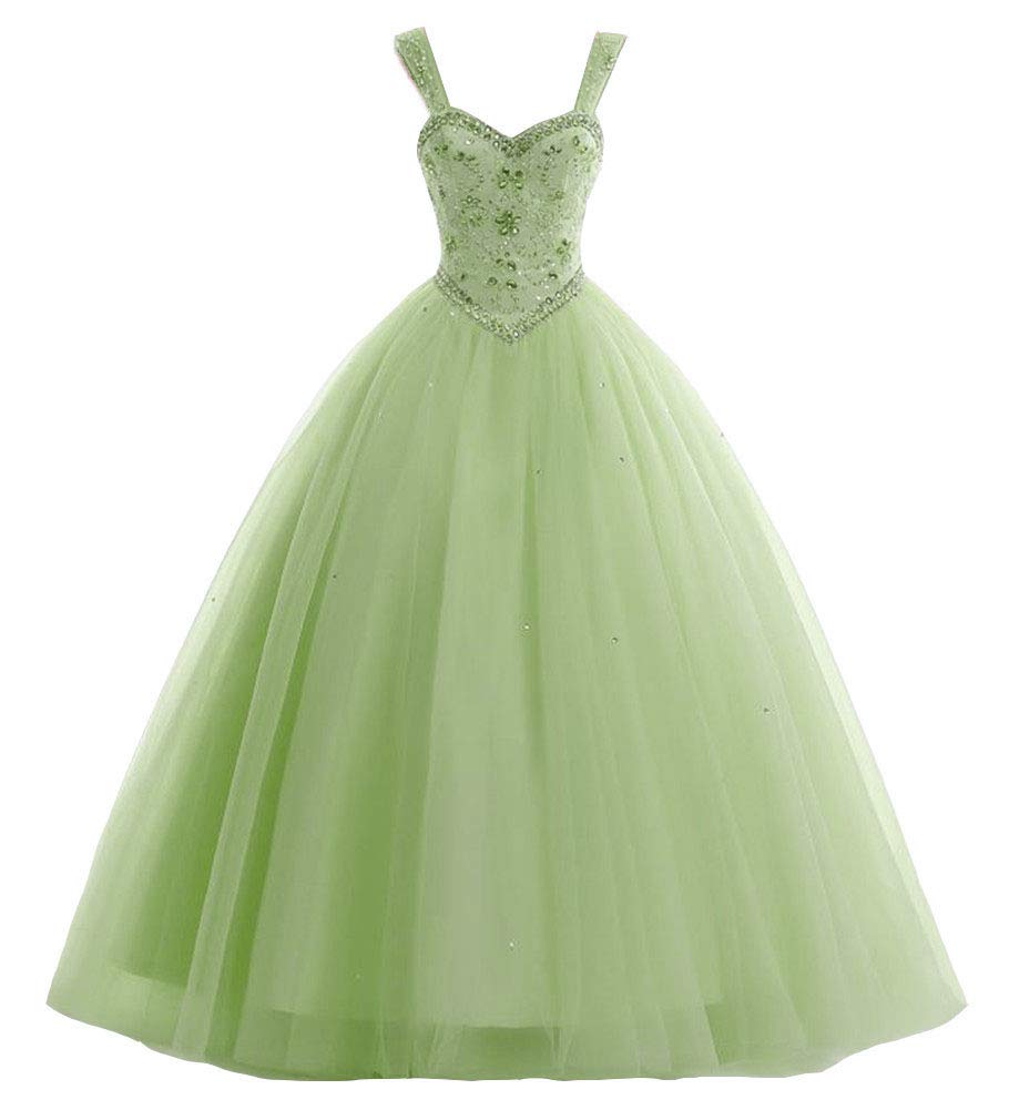 Elegant Sage Green Women's Spaghetti Strap Ball Gown - Sweetheart Neckline Tulle Quinceanera & Prom Dress for Special Occasions | Perfect for Weddings, Dances & Formal Events
