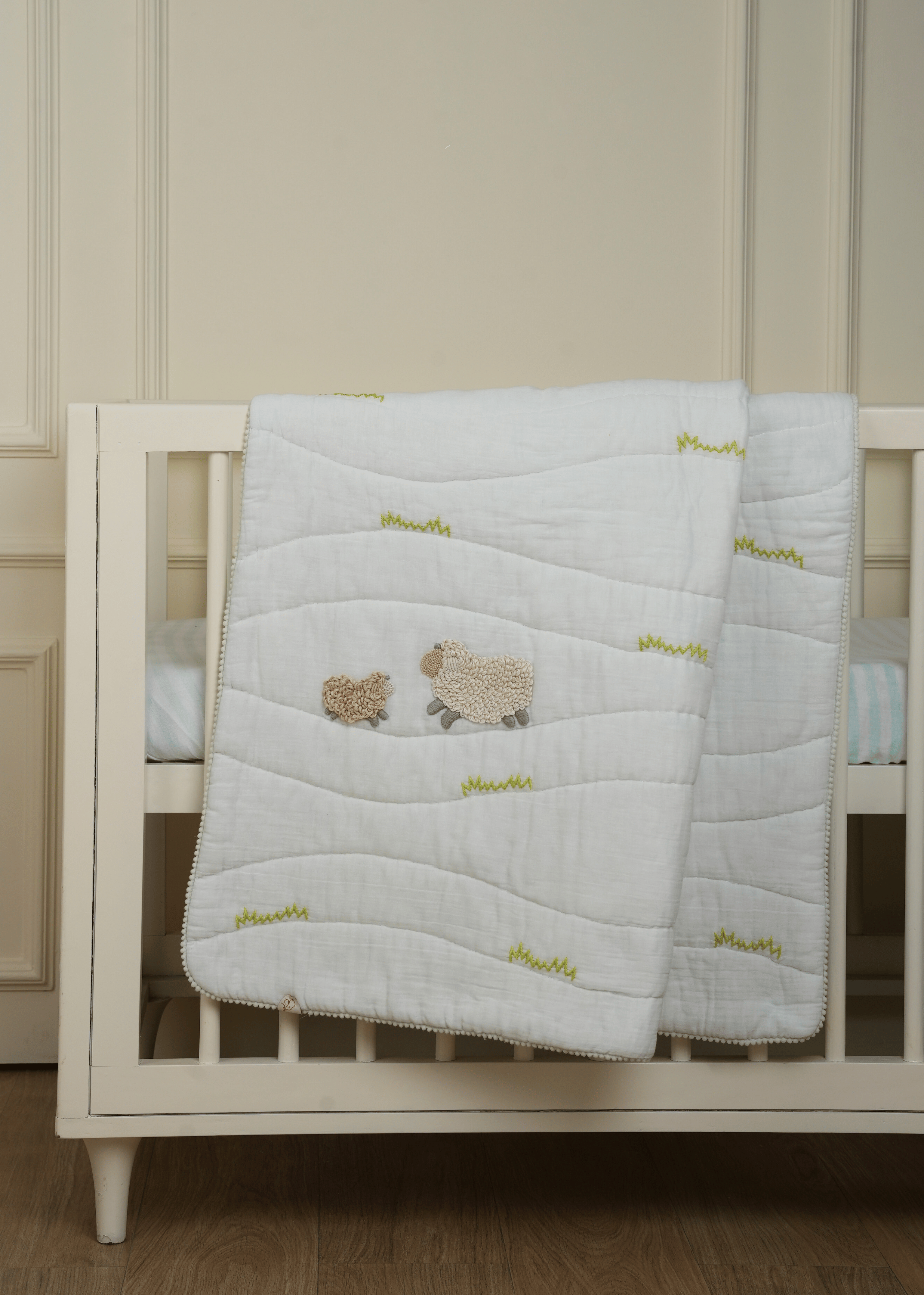 Counting Sheep Nursery Bedding Set - Soft Baby Crib Bumper, Fitted Sheet & Skirt - Organic Cotton Crib Set for Newborns & Toddlers - Perfect for Nursery Decor & Safe Sleep