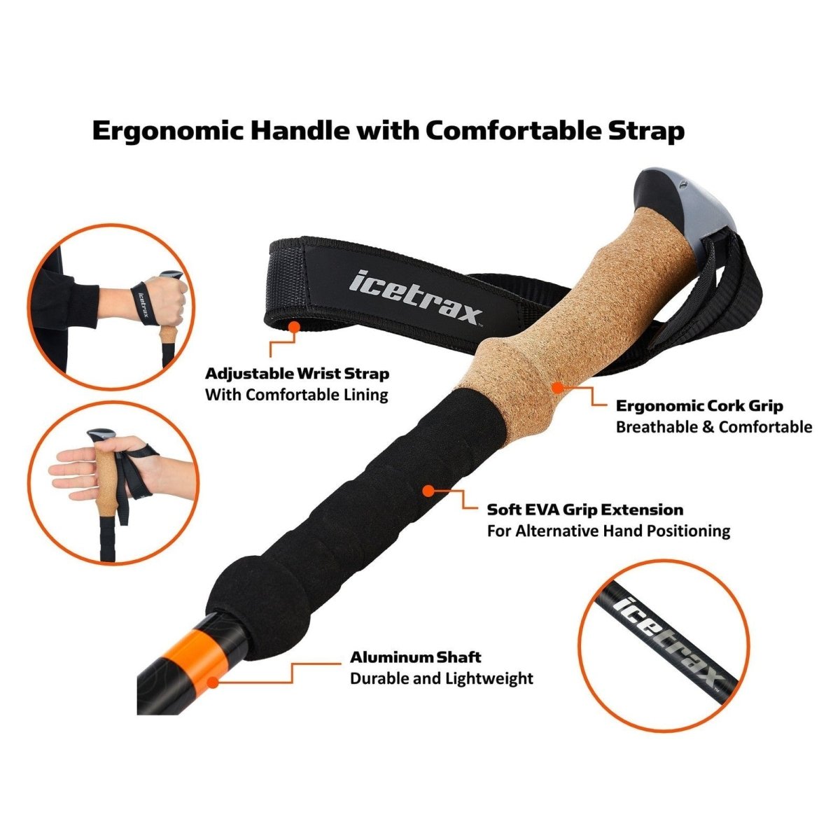 Lightweight Aluminum Trekking Poles - Icetrax Adjustable Hiking Sticks for Men & Women, Perfect for Backpacking, Mountain Climbing & Outdoor Adventures