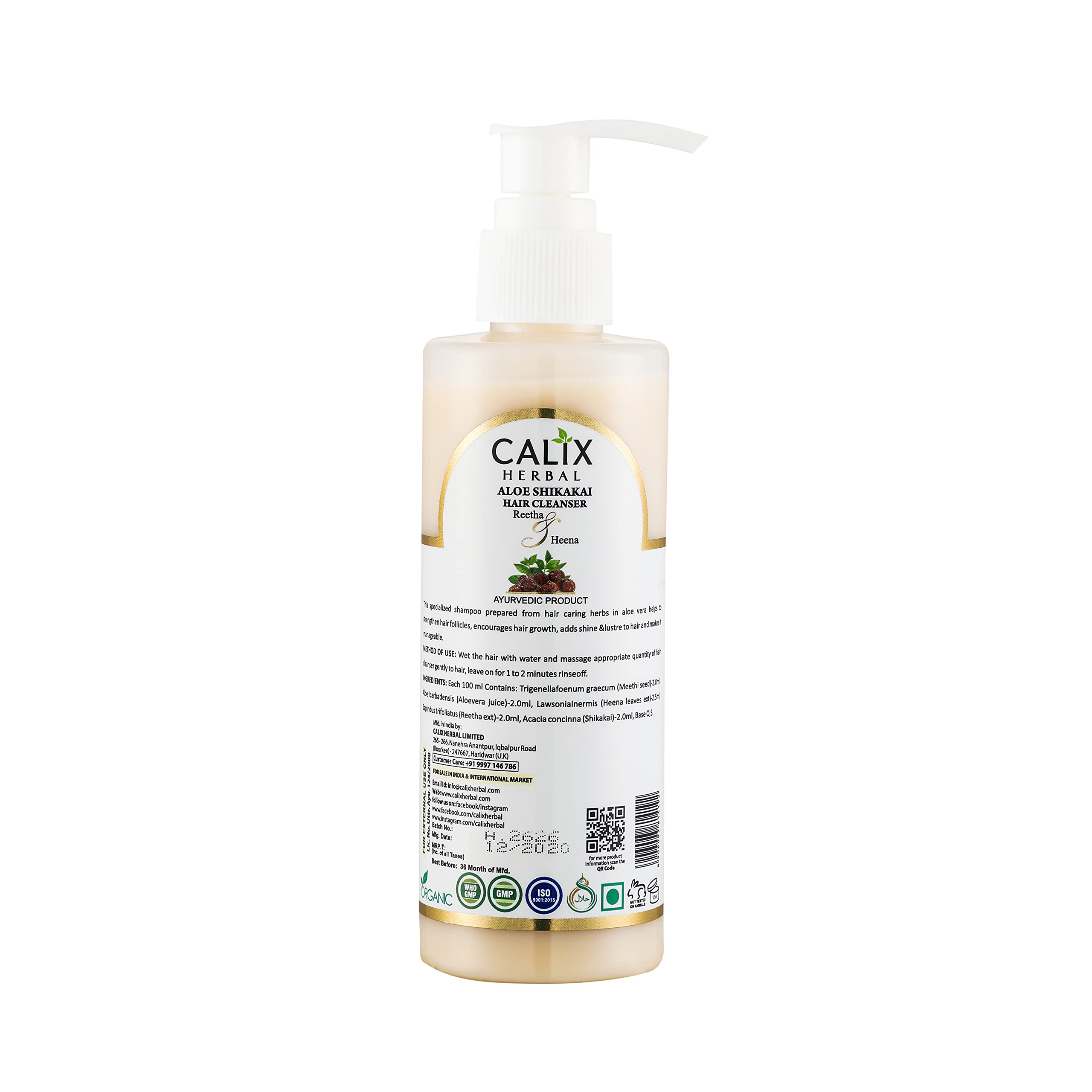 Calix Herbal Ayurvedic & Organic Aloe Shikakai Shampoo for Dry, Frizzy Hair - Controls Hair Fall, Strengthens Roots, Promotes Growth - Full Hair Care for Men & Women (200ml) - Perfect for Daily Use & Natural Hair Repair