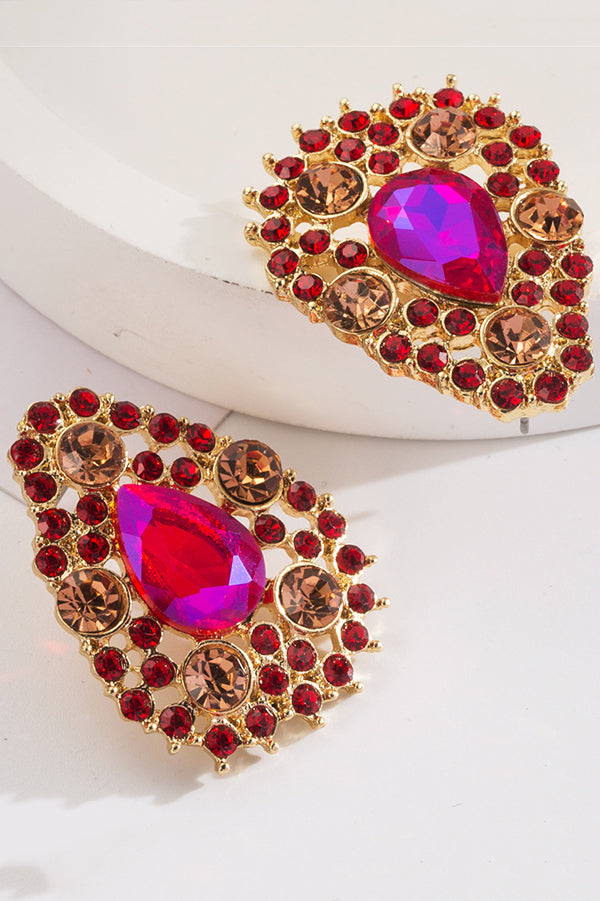 Vintage Alloy Teardrop Diamond Stud Earrings for Women - Elegant Dangle Jewelry for Parties, Weddings & Special Occasions