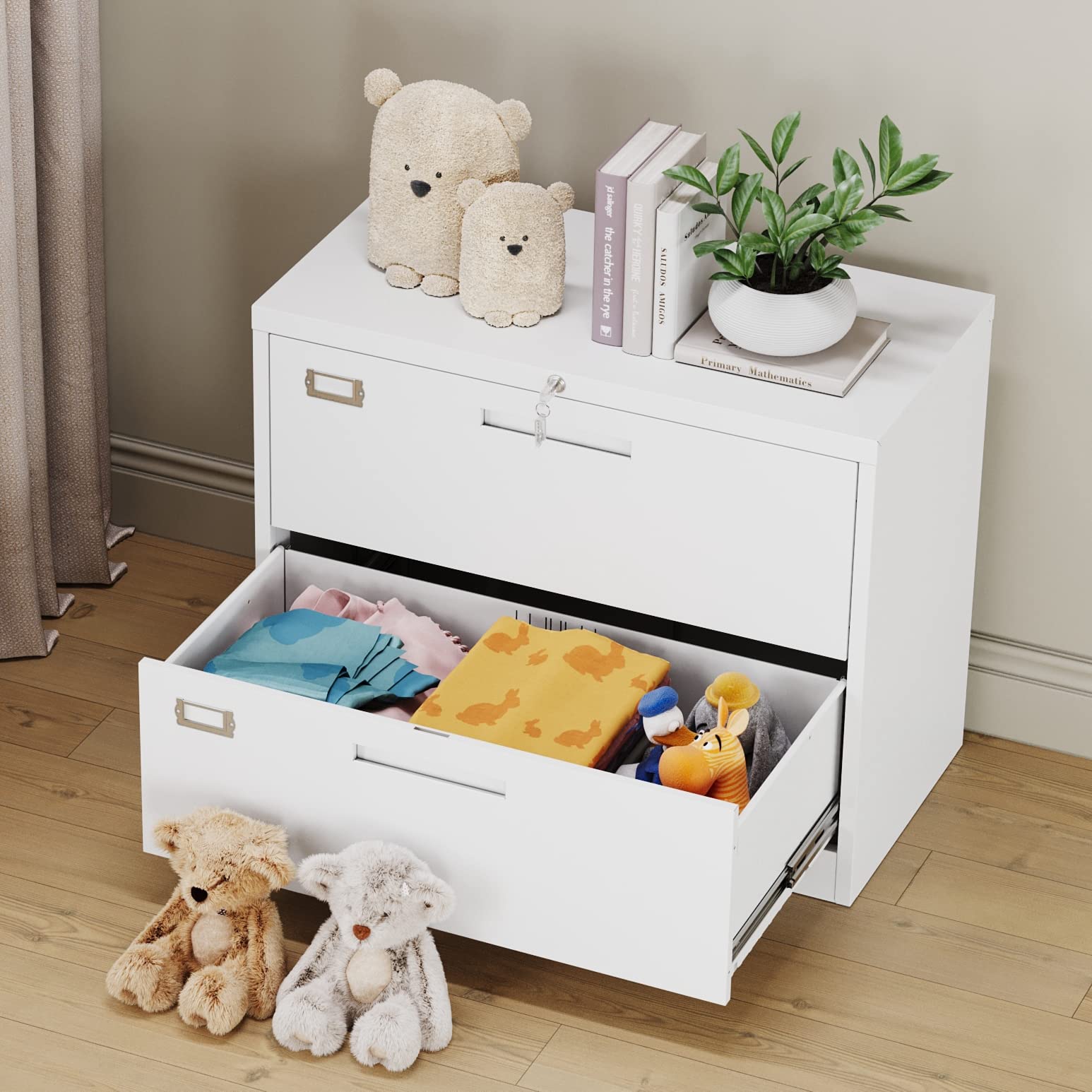 MIIIKO 2-Drawer Lateral File Cabinet with Lock - White Home Office Filing Cabinet, Large Deep Drawers with Key Lock for Hanging Folders (Letter/Legal/F4/A4 Size) - Perfect for Office Organization and Document Storage