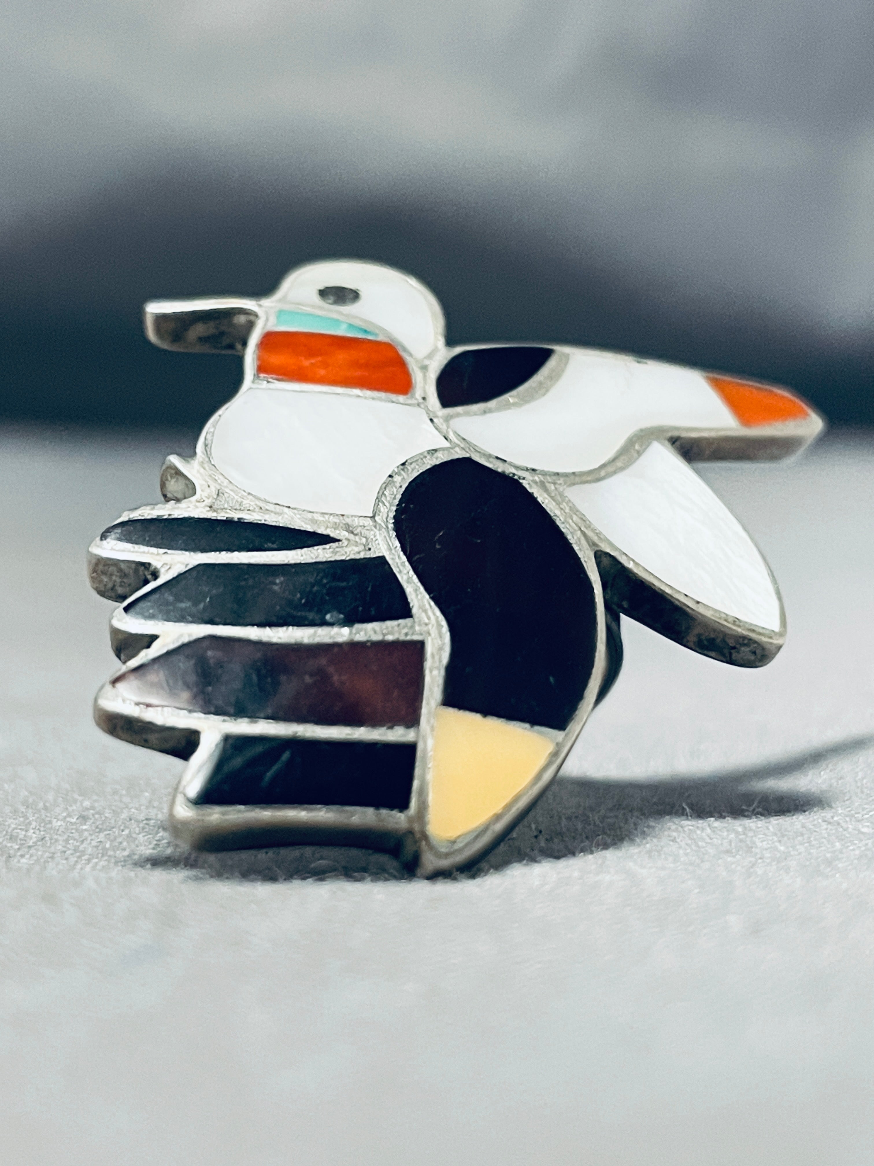 Vintage Zuni Mother of Pearl Sterling Silver Hummingbird Ring - Signed Native American Jewelry - Perfect for Boho Fashion, Gift Giving & Special Occasions