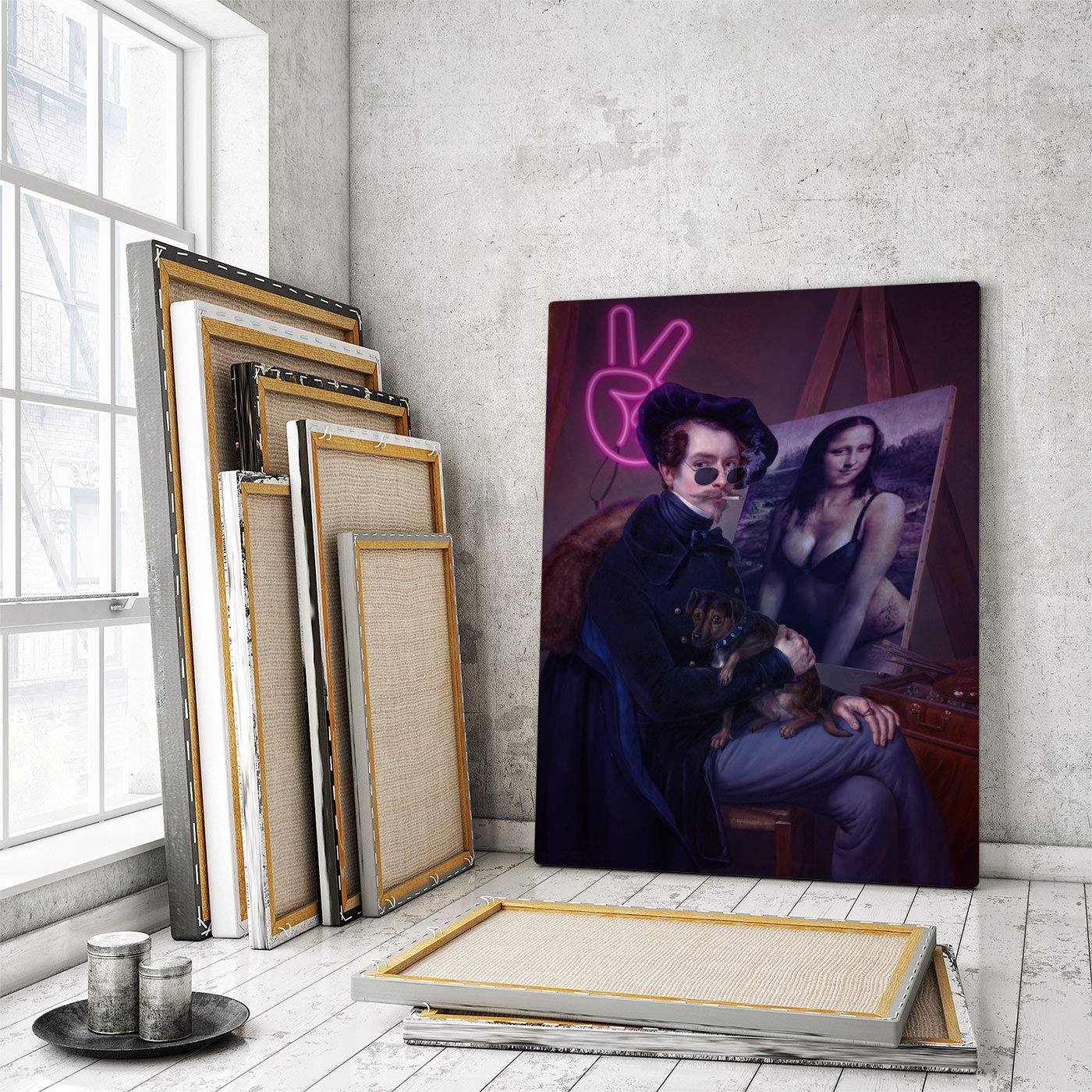 Fellipo Ricci Large Canvas Art - Framed Naked Lisa Oil Painting Wall Decor for Living Room, Office, Bedroom | Handmade Museum Quality Reproduction | 48x36 Inch Mona Lisa Art Print | Perfect for Home Decor, Gifts & Interior Design