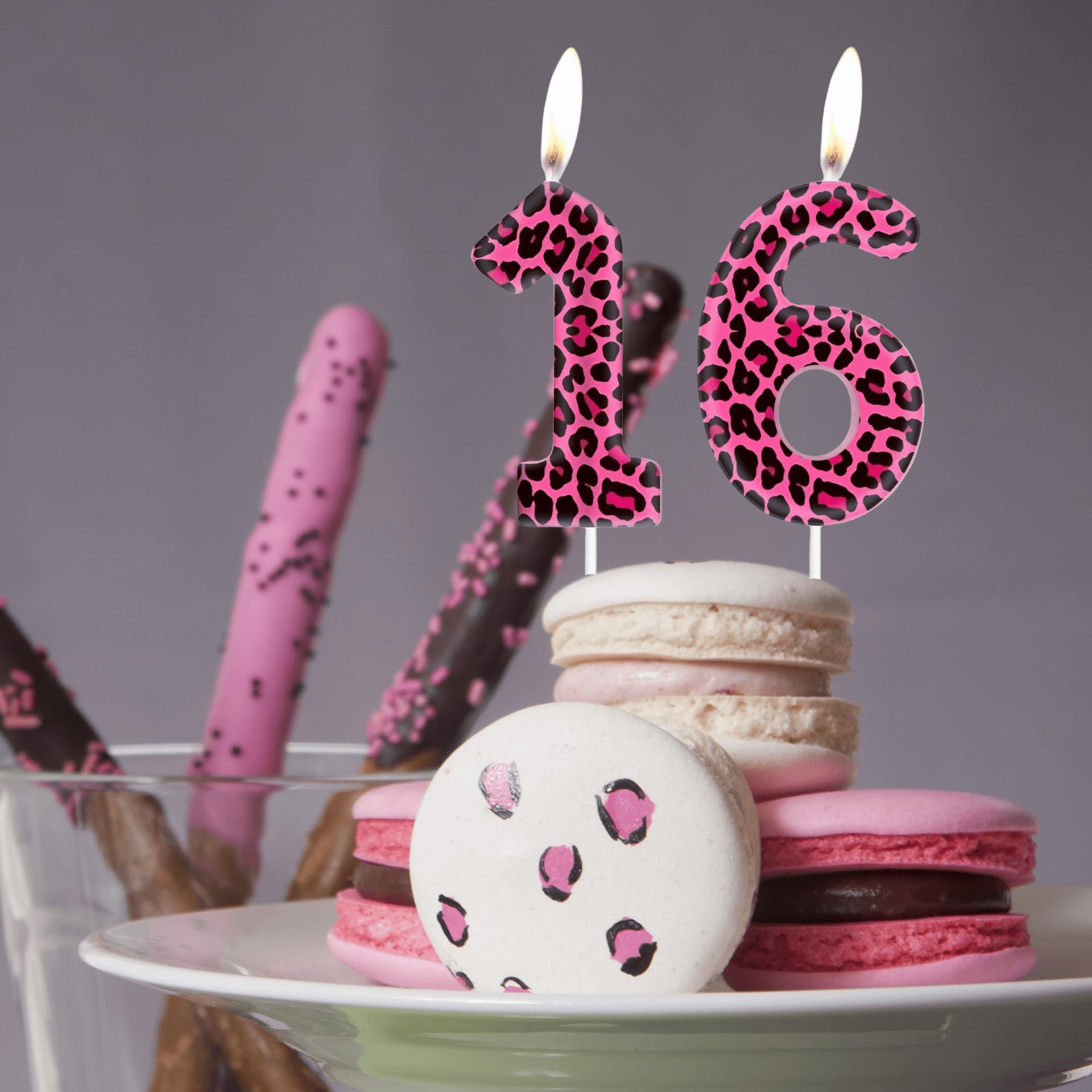 Pink Leopard Print Number 7 Birthday Cake Candles - Pink Cheetah Themed 7th Birthday Party Decorations for Girls - Wild Animal Party Supplies for Birthday Cakes, Cupcakes & Desserts