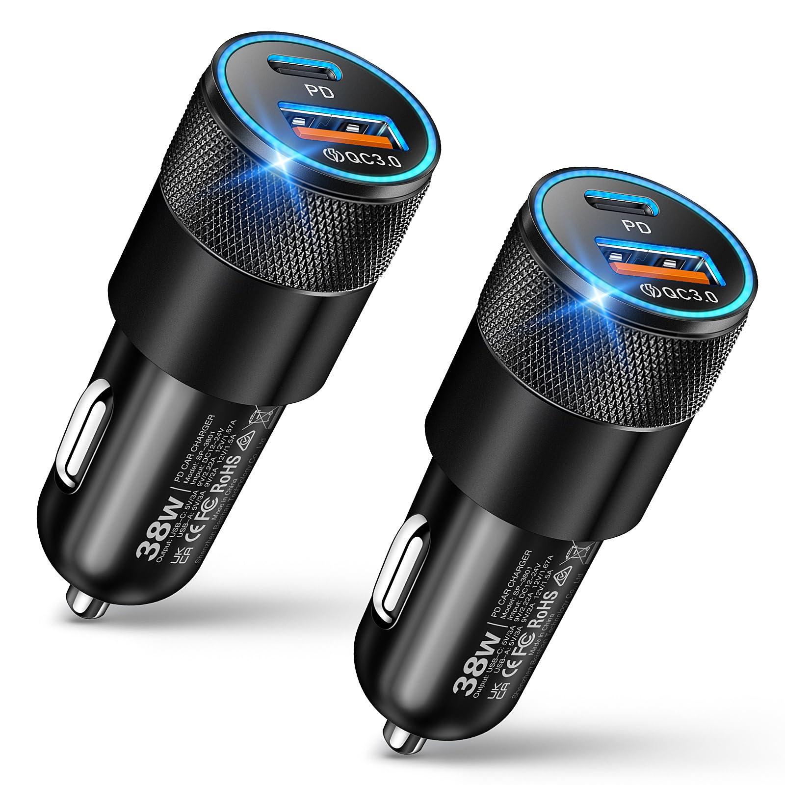 38W Dual Port USB C Car Charger Fast Charging - 2 Pack USB-C & USB-A Car Adapter for iPhone 16/15/14/13, Samsung S24/S23, Google Pixel - Perfect for Road Trips & Daily Commute (Cargador Para Carro)