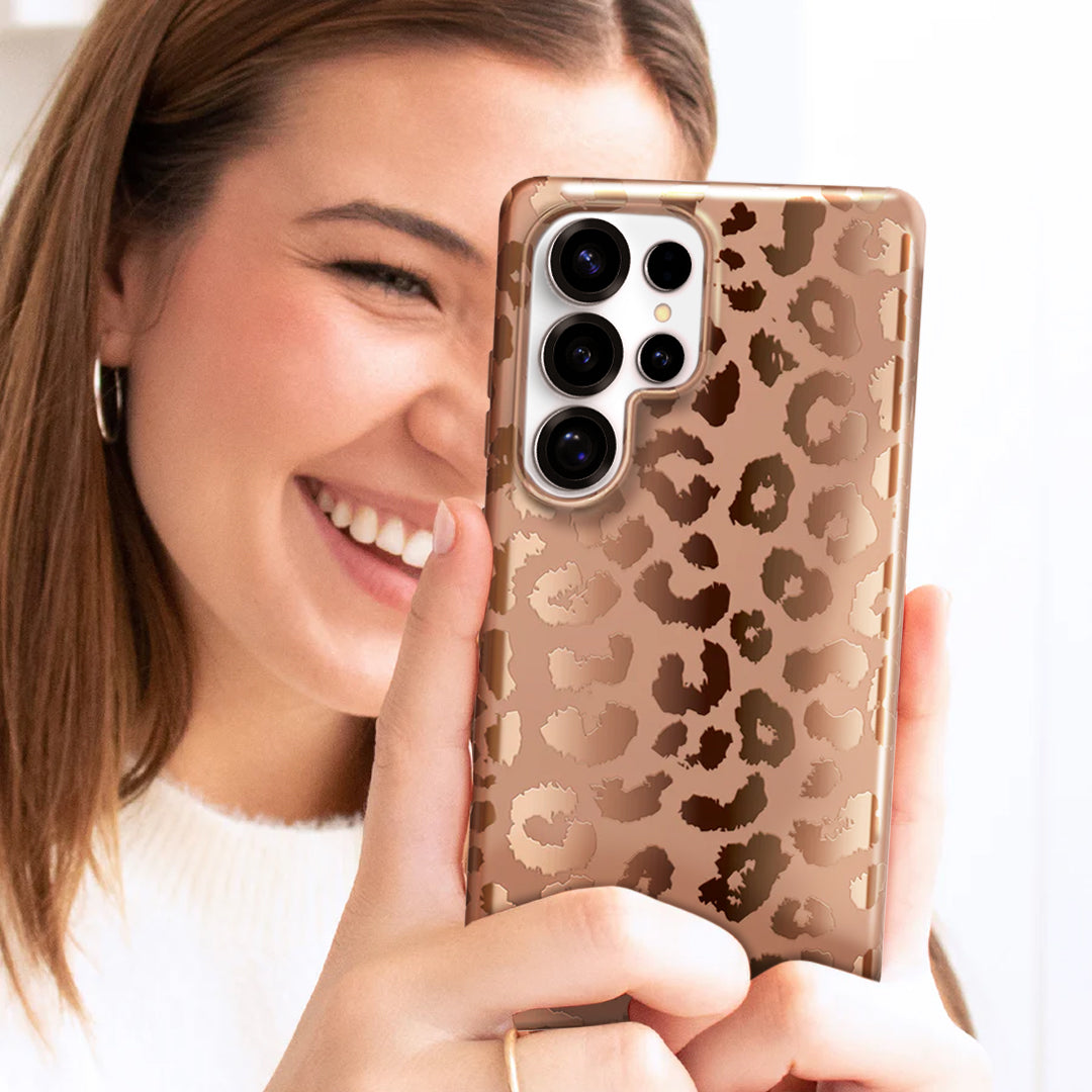 Bronze Chrome Leopard Print Samsung Phone Case - Stylish Protective Cover for Galaxy S21/S20/Note 20 | Perfect for Everyday Use, Travel & Fashion Accessories