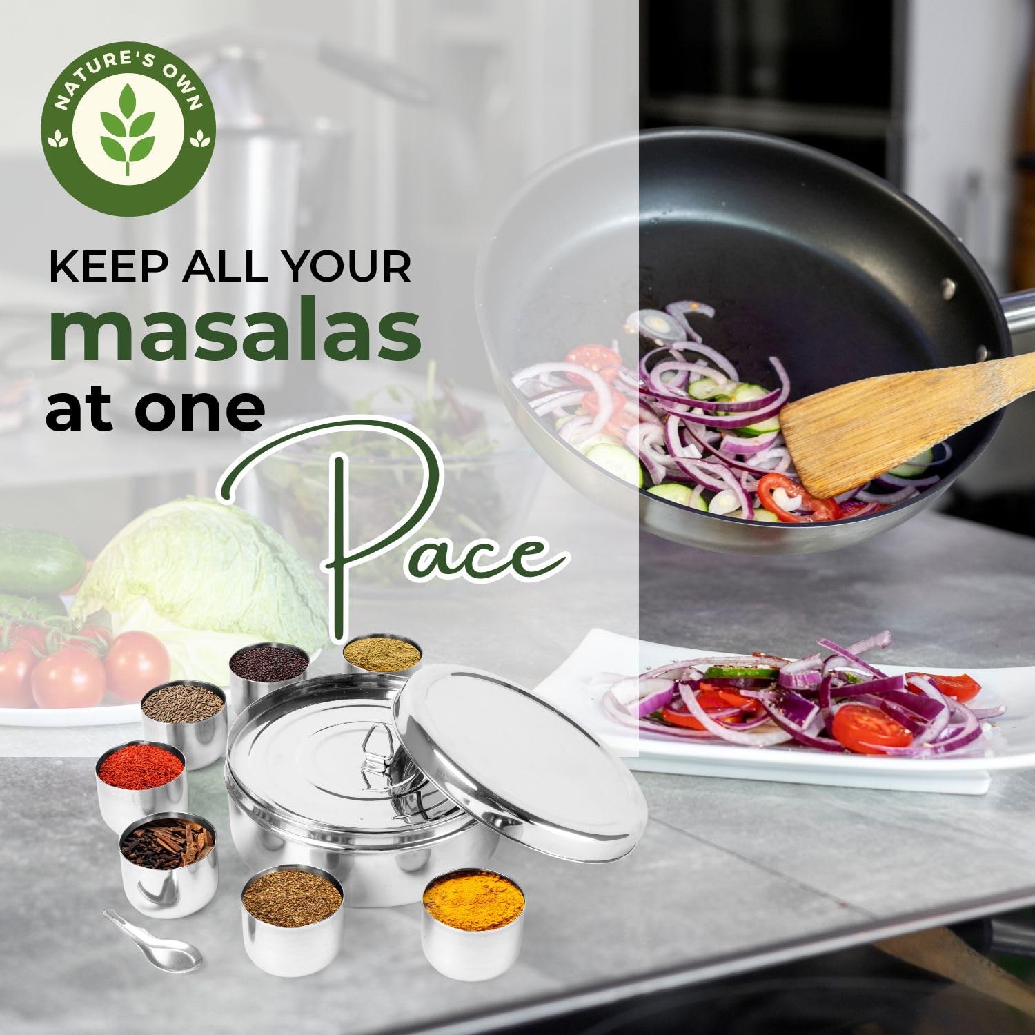 Premium Stainless Steel Spice Box with 7 Compartments & 2 Lids - Mirror Polish Masala Dabba with Individual Containers for Spices Storage | Durable 16CM Kitchen Organizer for Indian Cooking, Meal Prep & Spice Display