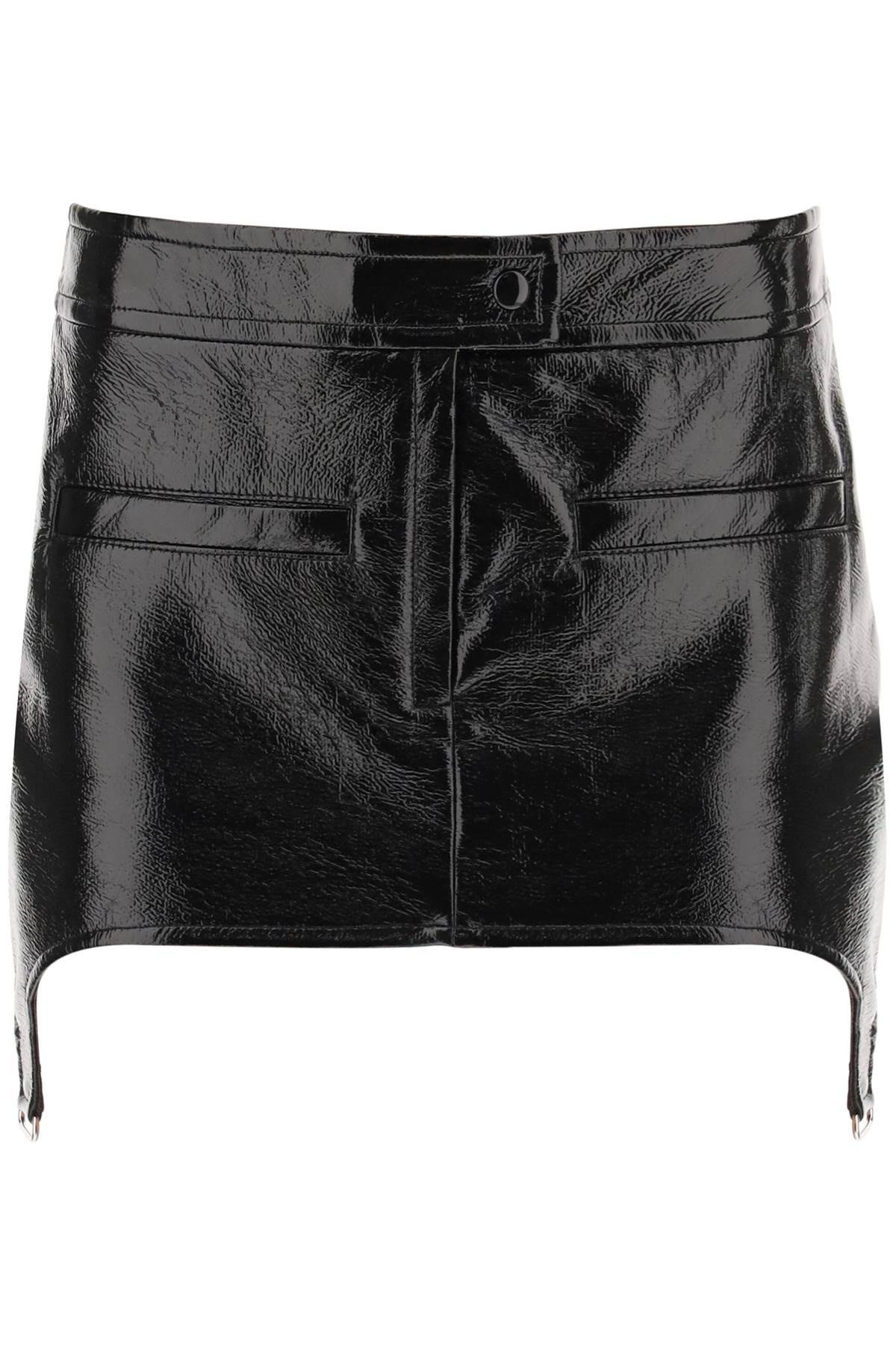 Courreges Faux Leather Mini Skirt with Suspenders - Stylish Vintage Outfit for Party, Club & Retro Fashion