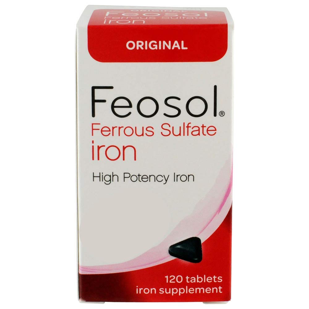 Feosol Original Iron Supplement Tablets - 325mg Ferrous Sulfate (65mg Elemental Iron) per Pill, 120 Count (4 Month Supply) - Non-Heme Iron for Energy & Immune Support - Made in USA - Ideal for Anemia Prevention & Fatigue Relief
