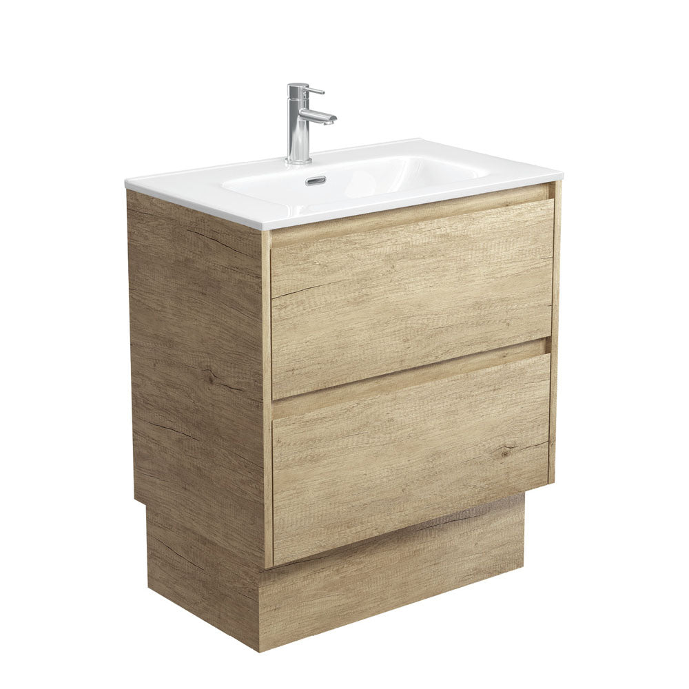 Fienza JOL75BSK Joli 750mm Scandi Oak Bathroom Vanity with Kickboard & Single Taphole - Modern Farmhouse Sink Cabinet for Small Bathrooms & Powder Rooms