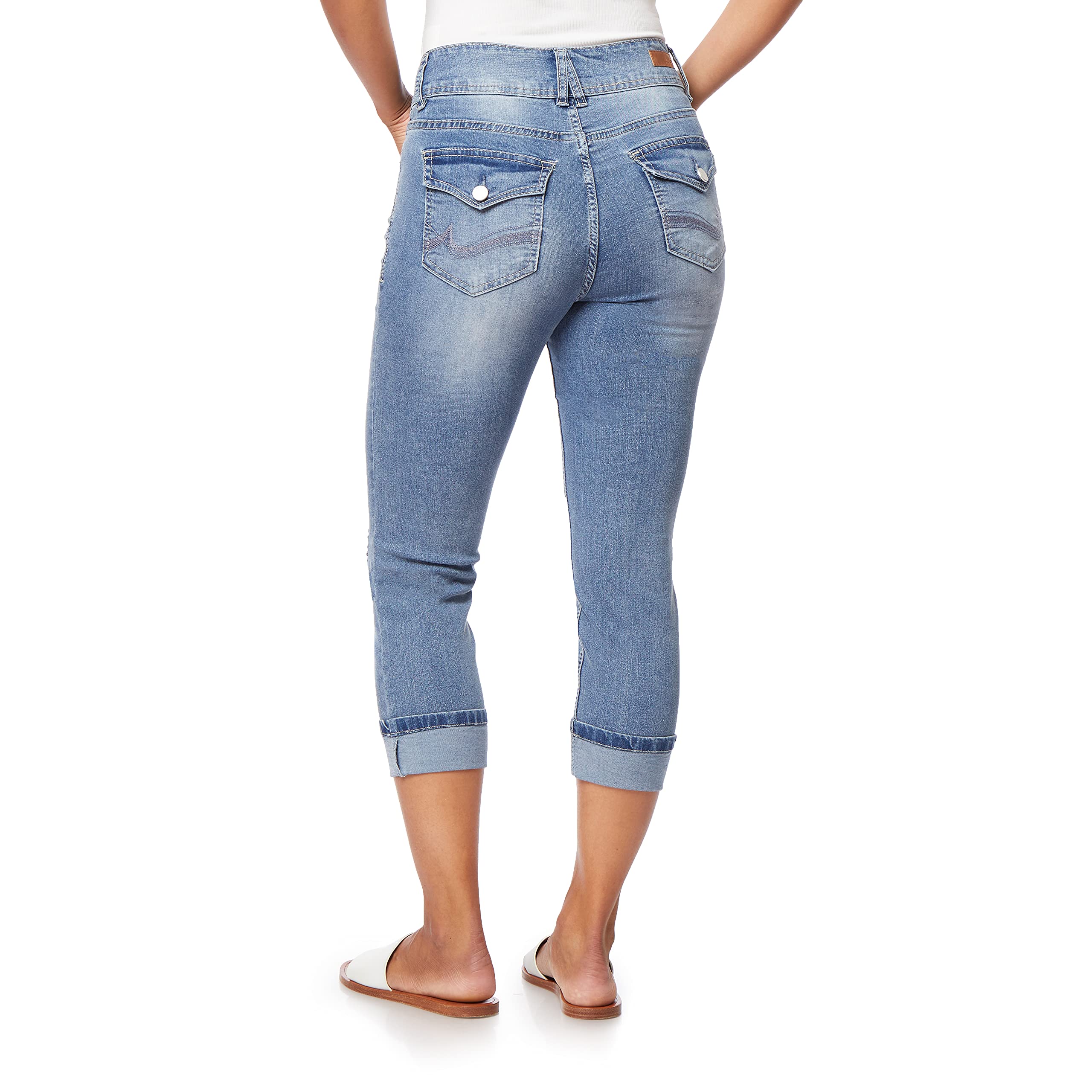 Angels Forever Young Women's Curvy High-Waisted Crop Jeans - Stretchy Denim for Comfort & Style | Perfect for Casual Outings & Date Nights