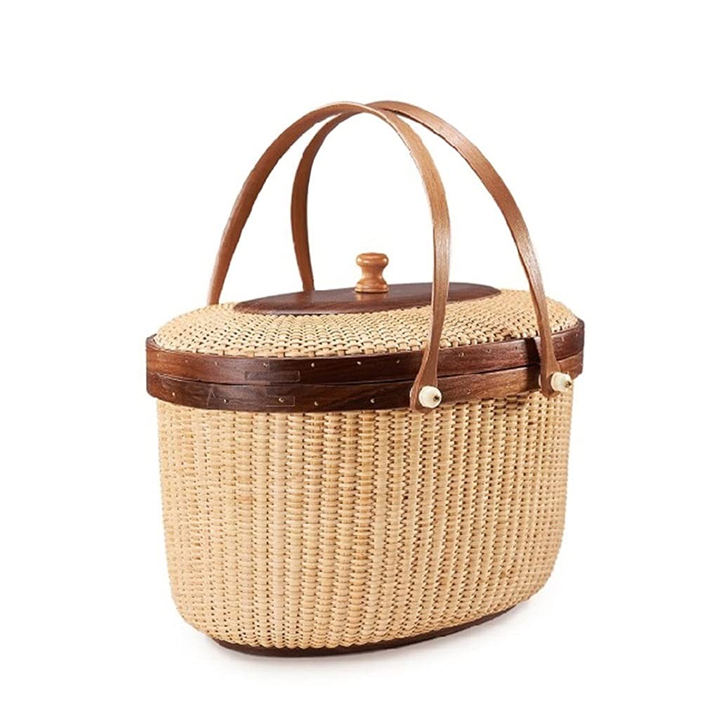 GANN Portable Hand-Woven Picnic Basket for 2 - Insulated Outdoor Picnic Hamper with Lid - Perfect for Beach, Park & Romantic Dates - Fruit & Wine Storage (Available in Multiple Colors)