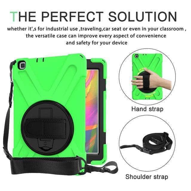 Samsung Galaxy Tab A 8.0 (2019) Heavy Duty Rugged Shockproof Case with 360° Rotating Kickstand & Hand/Neck Strap - Compatible with SM-T290/T295/T297 - Perfect for Outdoor, Travel and Kids Use