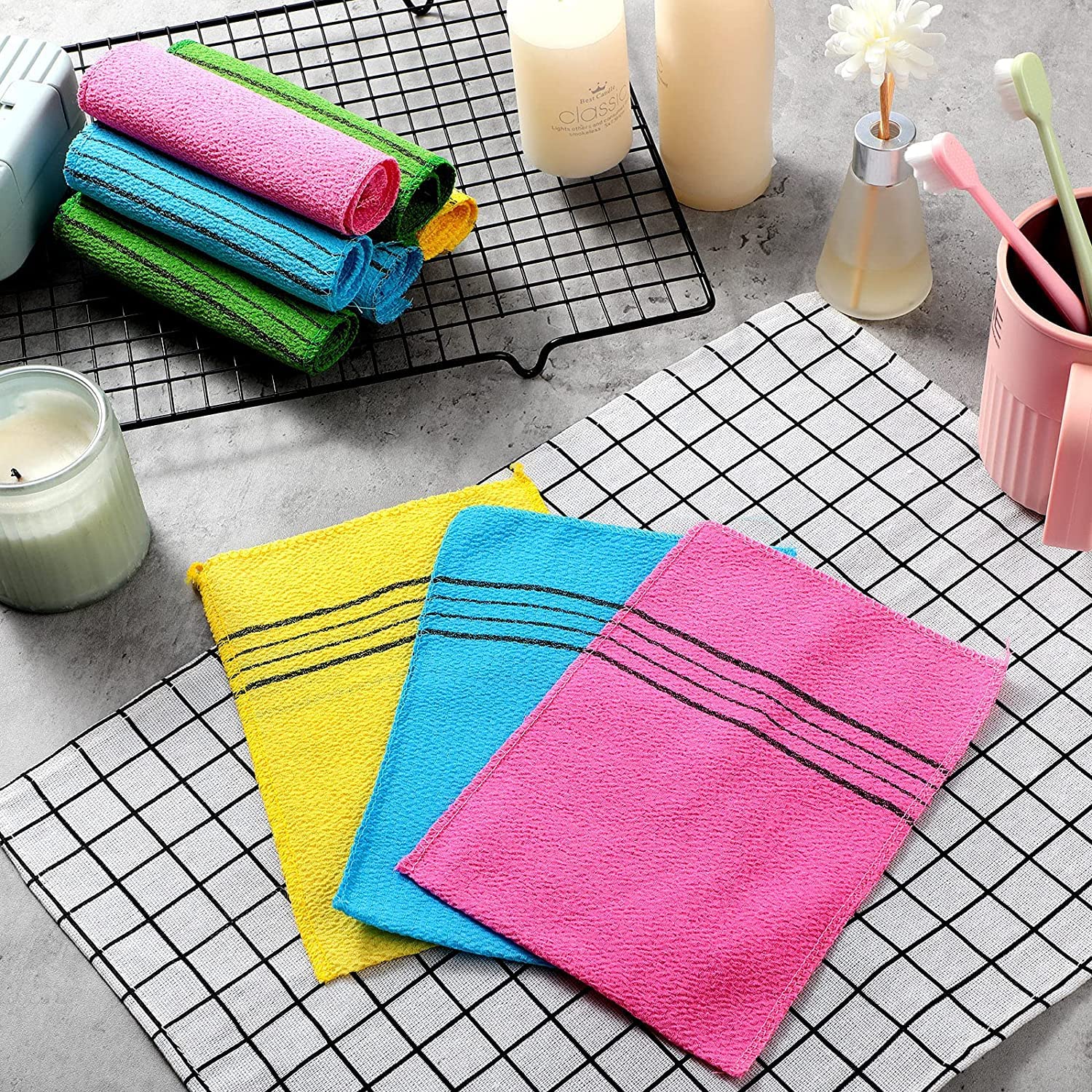 MS MAGIC SECRET Korean Exfoliating Bath Gloves - 2Pcs Body Scrubber for Smooth Skin, Shower & Spa Use, Pink - Perfect for Dead Skin Removal & Dry Brushing in Bath, Sauna or Home Skincare Routine