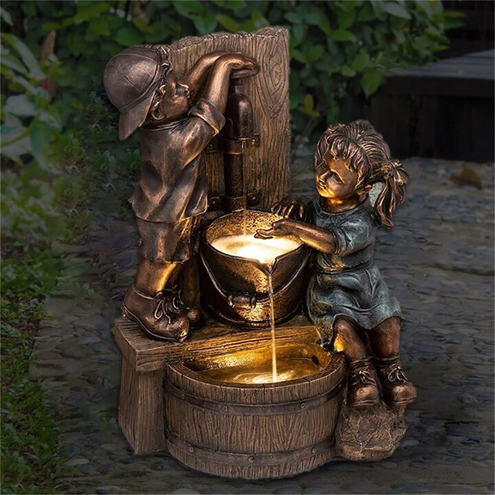 Realistic Boy & Girl Garden Statue with Fireflies - Outdoor Yard Decor, Garden Sculpture & Figurine for Patio, Lawn, Flower Bed Decoration | Durable Weather-Resistant Garden Art for Backyard, Porch & Landscape Design