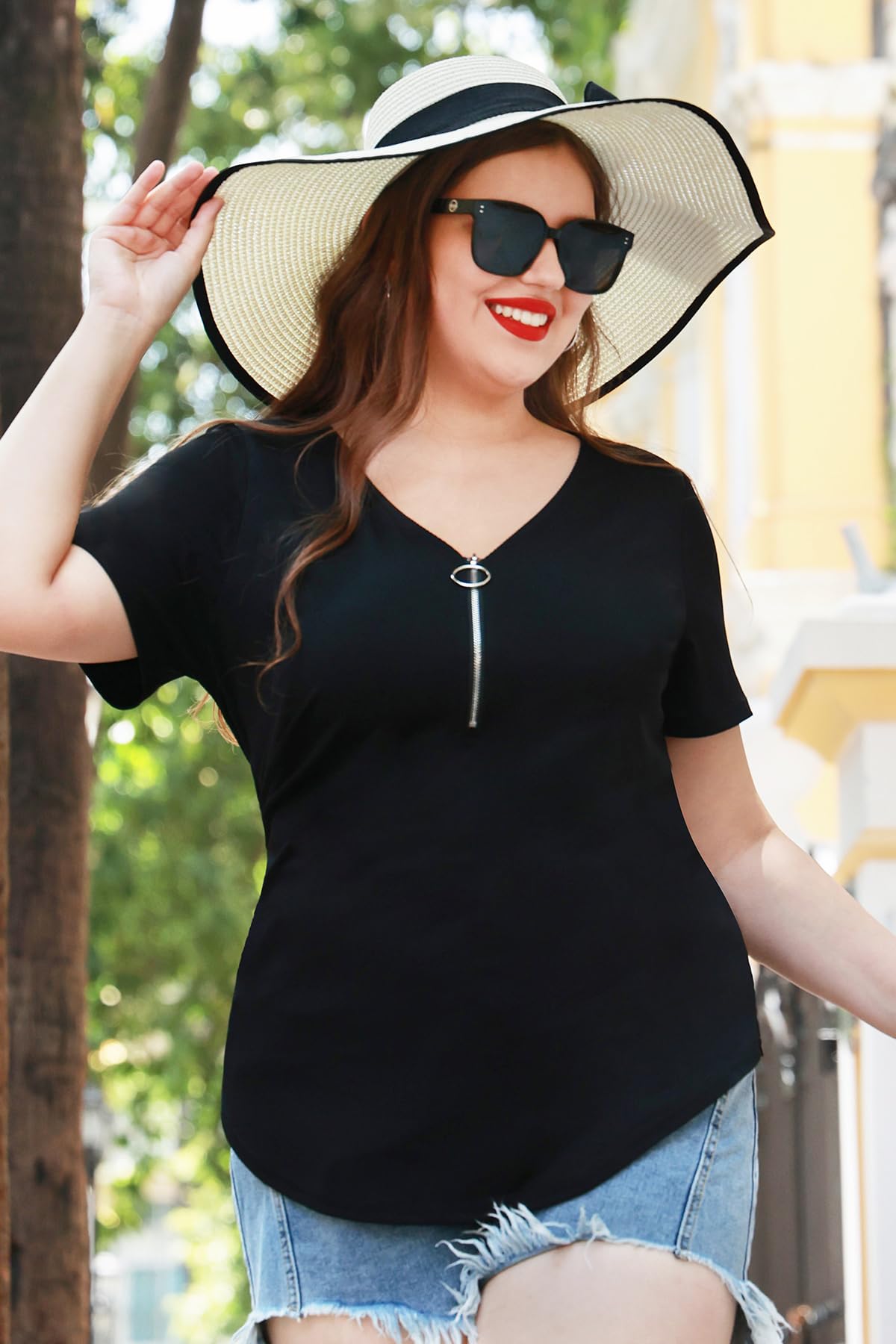 RITERA Women's Plus Size Polo Shirt - Office Business V-Neck Zipper Tunic Blouse with Collar | Professional Workwear & Dressy Casual Tops for Business Women