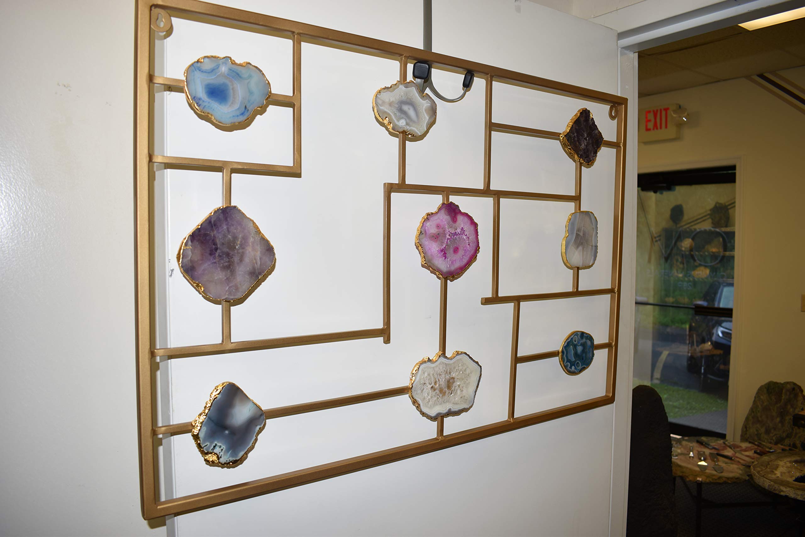 Natural Agate Slices Wall Art - Framed Blue, Brown, Pink, Gray & Gold Healing Crystal Geode Decor - 36 Inch Modern Home & Office Decoration - Perfect for Living Room, Bedroom or Workspace Décor