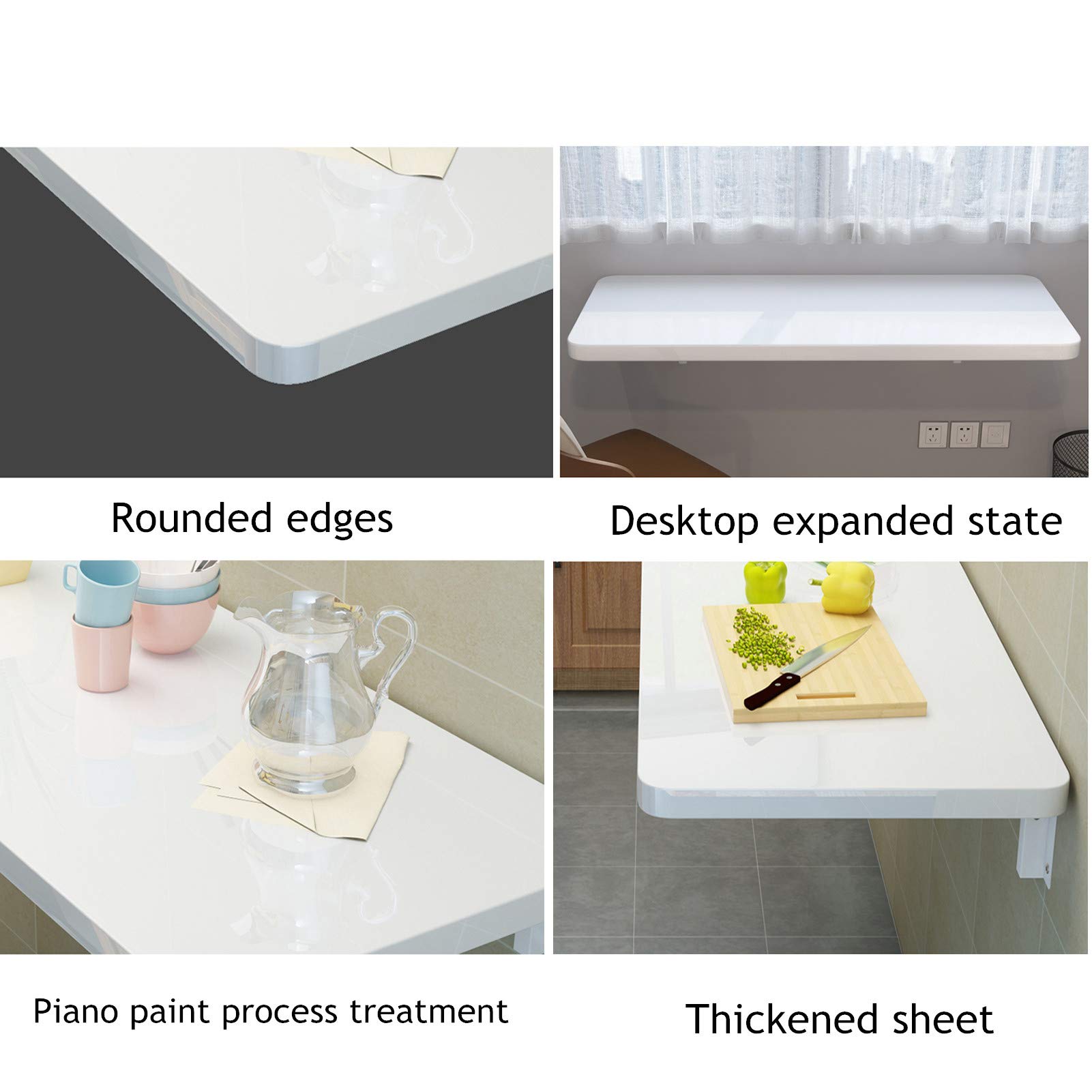 Wall-Mounted Drop-Leaf Folding Table - Space Saving Floating Dining Desk & Hanging Computer Workstation - Solid Wood Compact Study Writing Desk for Home Office, Adults & Kids (70x50cm/28x20in) - Perfect for Small Apartments, Dorms & Workspaces