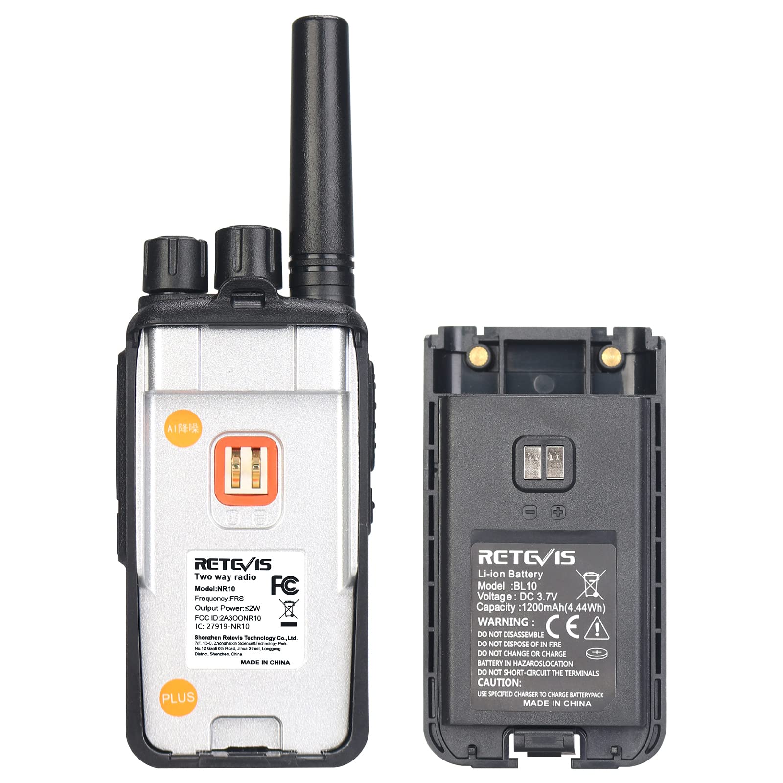 Retevis NR10 Heavy Duty Walkie Talkies (10 Pack) - AI Noise Canceling 2 Way Radios with VOX, 1200mAh Battery & USB Charging Base - Ideal for Factory, Warehouse, Construction Site & Outdoor Adventures