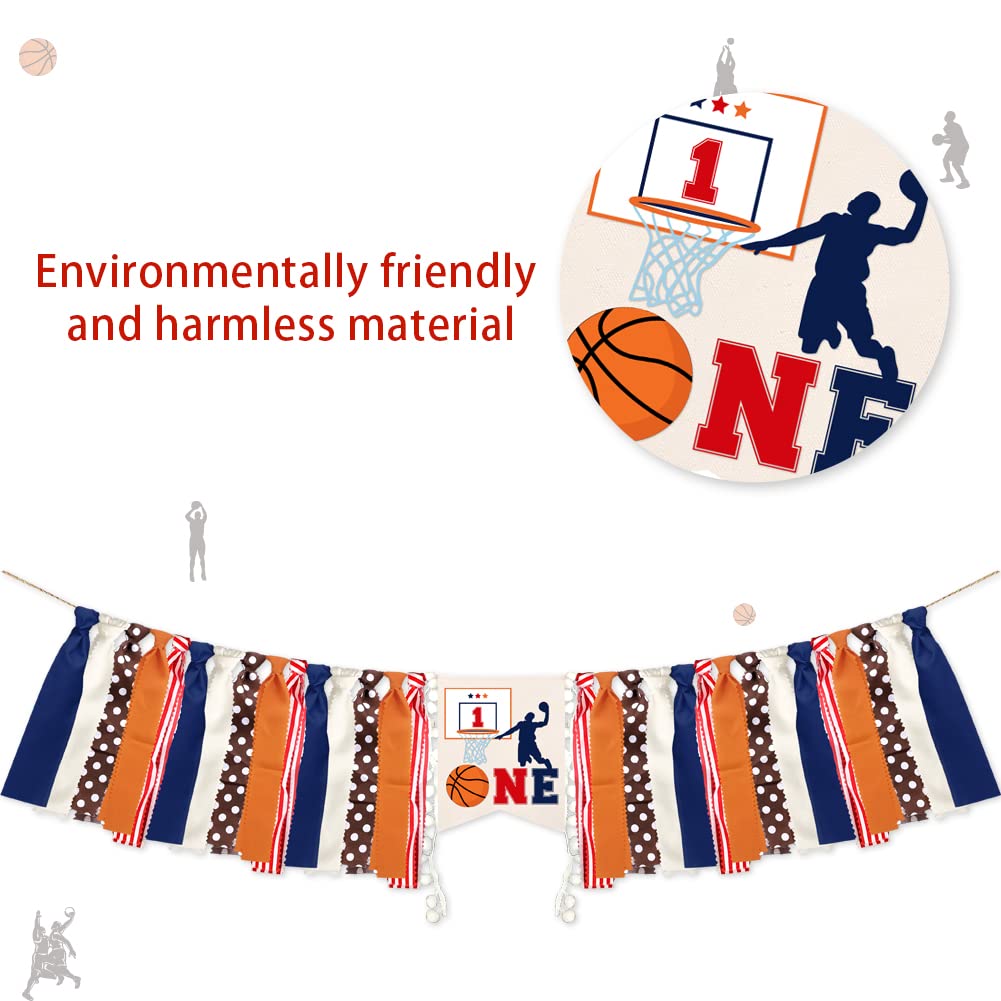 Basketball Theme High Chair Banner for 1st Birthday Party - Burlap Decorations & One Year Old Party Supplies | Perfect for Baby's First Birthday, Sports-Themed Celebrations & Photo Backdrops