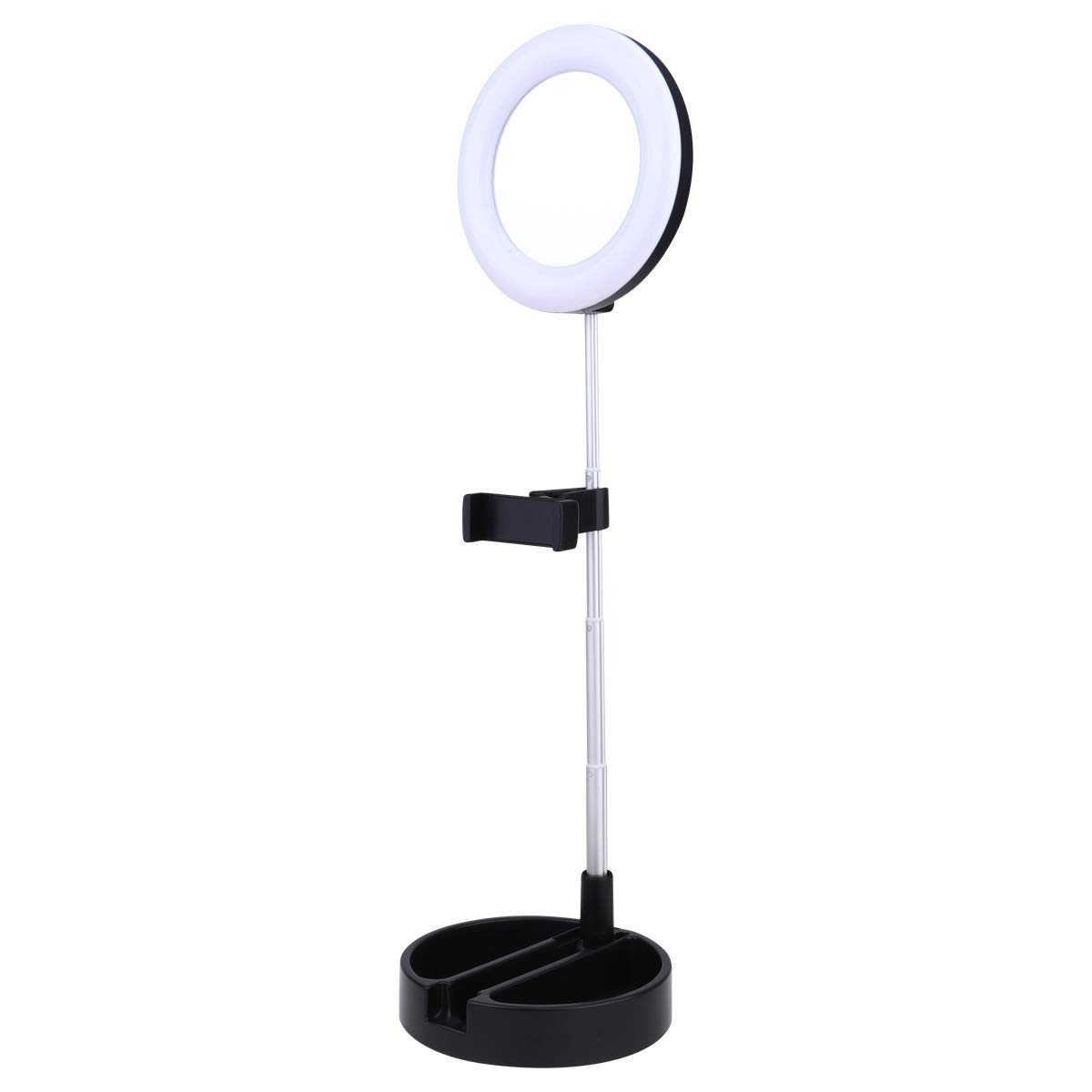 iFundom LED Selfie Ring Light with Phone Holder - Adjustable Brightness, Desktop Beauty Lamp for Live Streaming, Makeup, YouTube Videos (Black) - Perfect for Vloggers, TikTokers & Content Creators