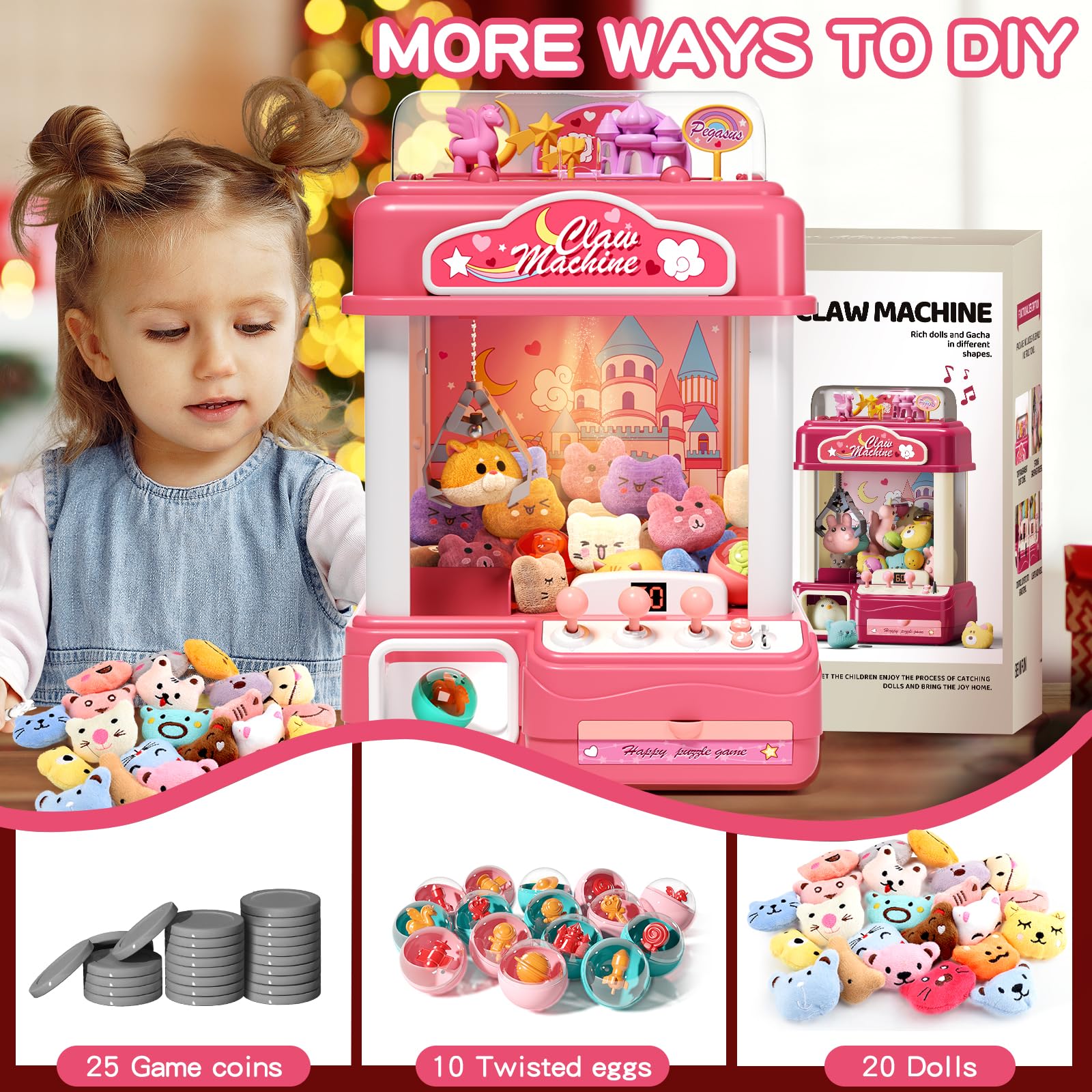 Kids Claw Machine Toy - Large Electronic Candy Vending Grabber Game with Lights & Sound - Prize Dispenser for Birthday Parties - Includes 30 Prizes & 25 Coins - Fun Arcade Game for Boys & Girls at Home, Carnivals & Family Gatherings