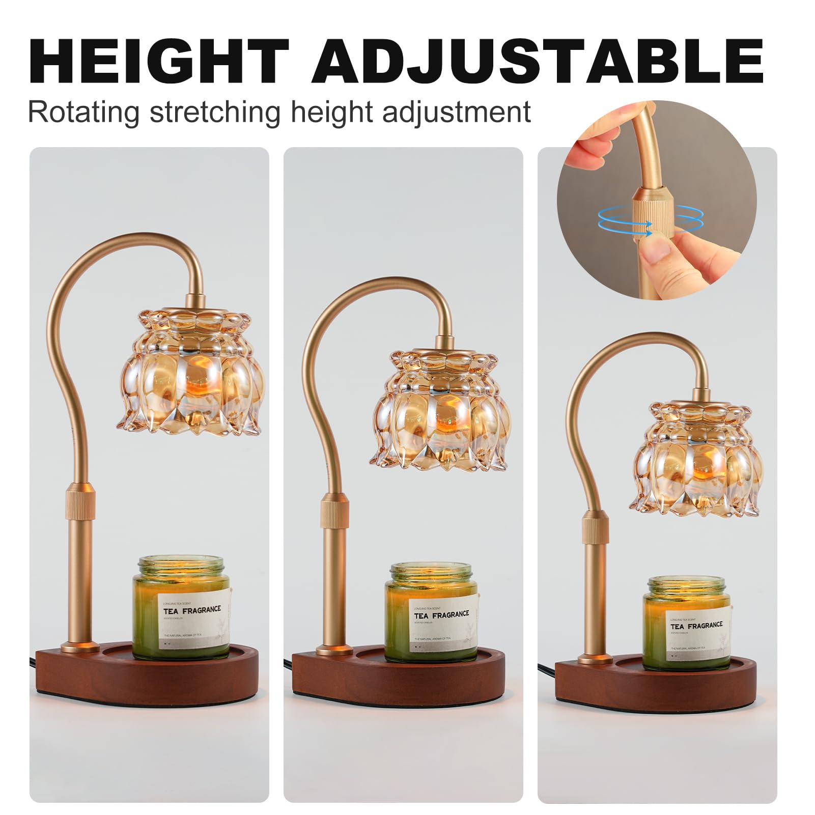 **Candle Warmer Lamp with Timer & Dimmer - Adjustable Height, 2 Bulbs, Gold - Perfect for Home Decor, Relaxation & Aromatherapy with Jar Candles**