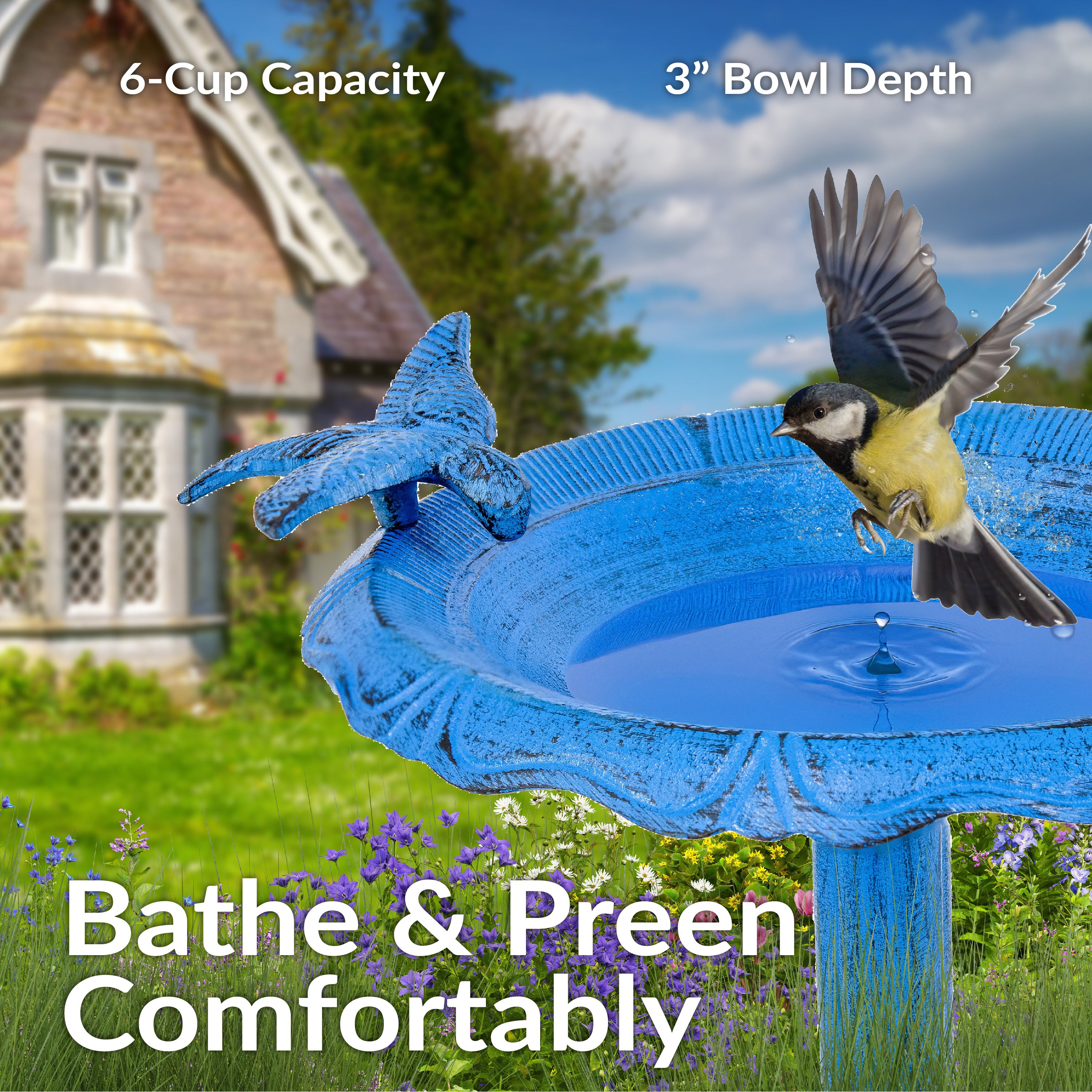 Sunnydaze 22.75 Inch Tall Metal Garden Bird Bath - Outdoor Decorative Birdbath for Garden, Patio, Yard - Attracts Wild Birds for Bathing & Drinking